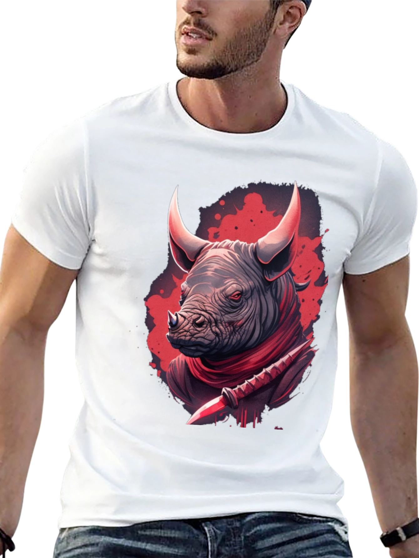 Black Rhinoceros Warrior Graphic Tee - Black view 13