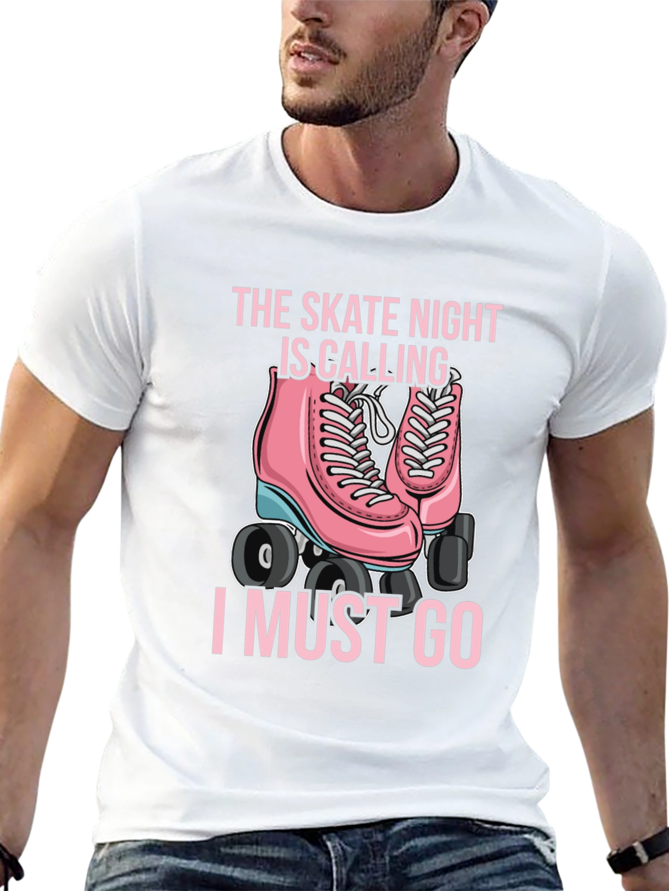 Black Skate Night Calling T-Shirt - Pink Roller Skate Graphic view 13