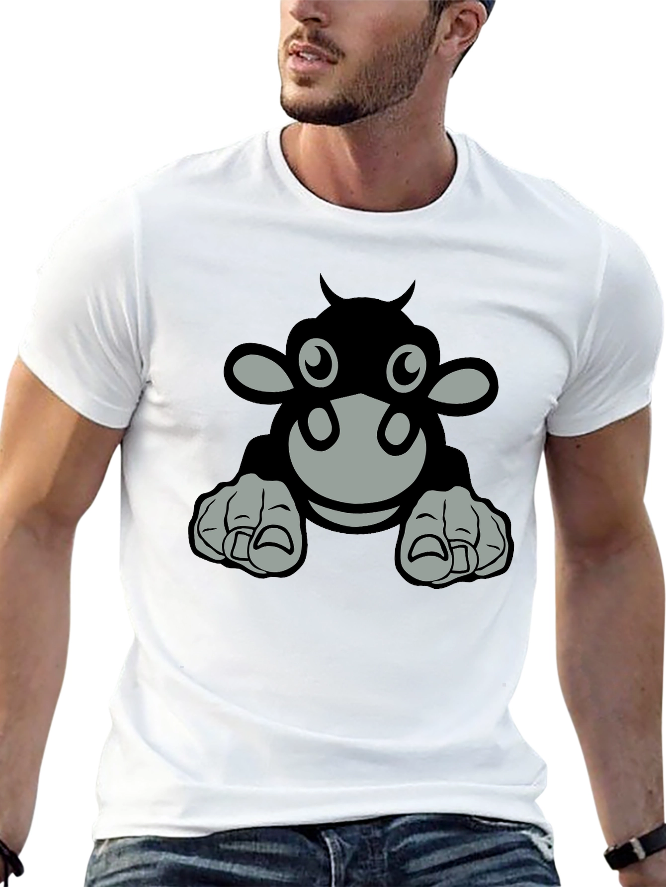 Black Cartoon Cow Graphic Tee - Black T-Shirt view 13