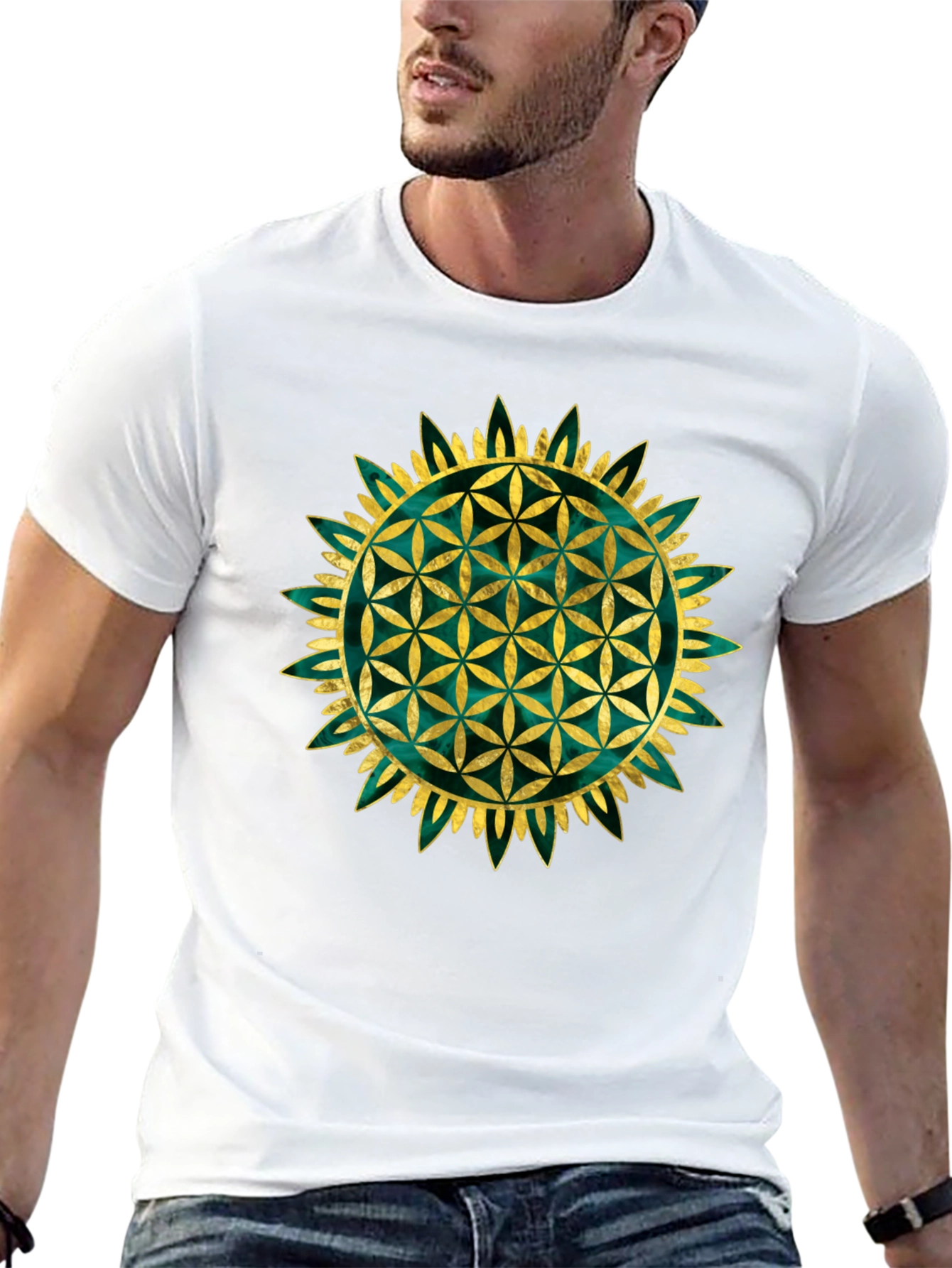 Black Flower of Life Graphic Tee - Sacred Geometry Shirt view 13