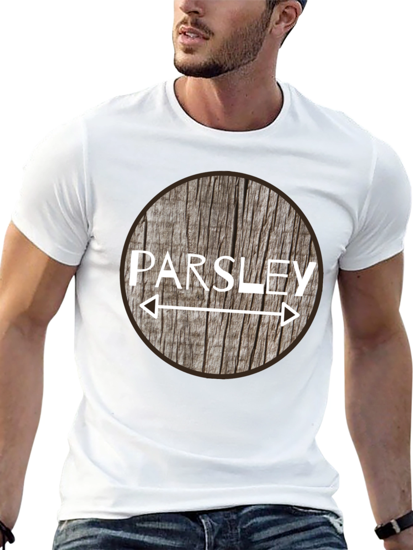Black Parsley Direction Wood Design Men's Black T-Shirt view 13