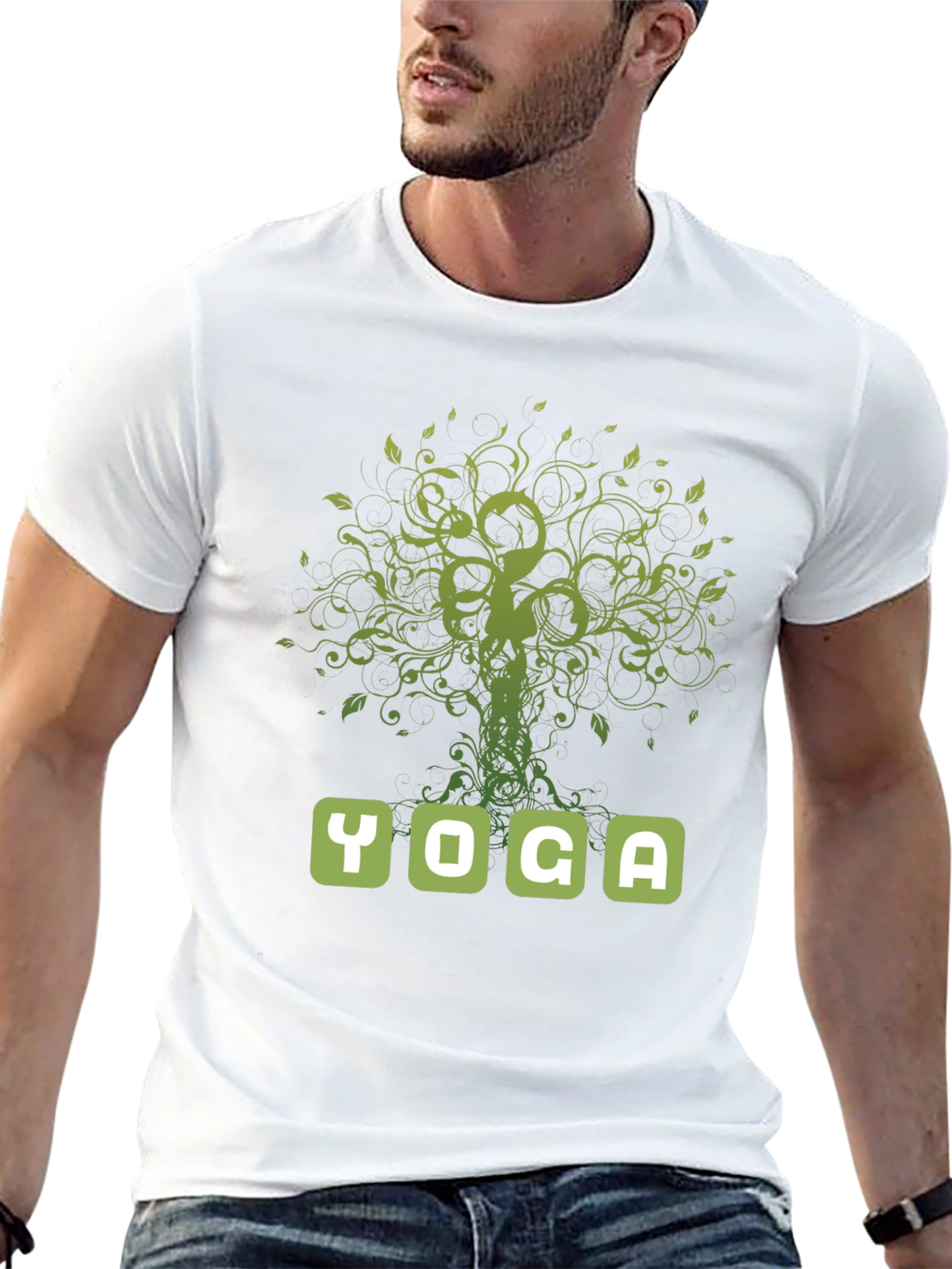 Black Yoga Tree Graphic Tee - Men's Black Cotton T-Shirt view 13