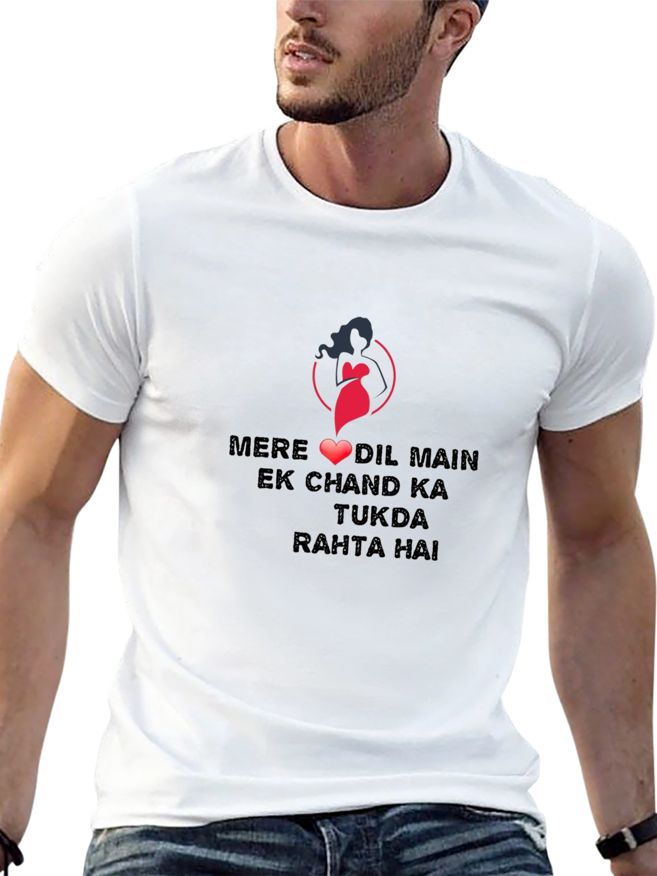Black Black Graphic Tee - Romantic Hindi Love Quote Design view 13