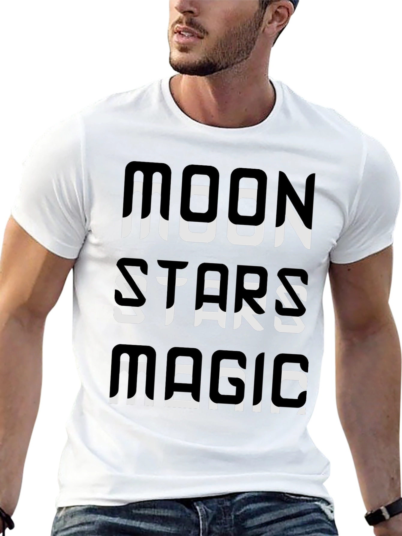 Black Moon Stars Magic Graphic Tee - Black Cotton T-Shirt view 13