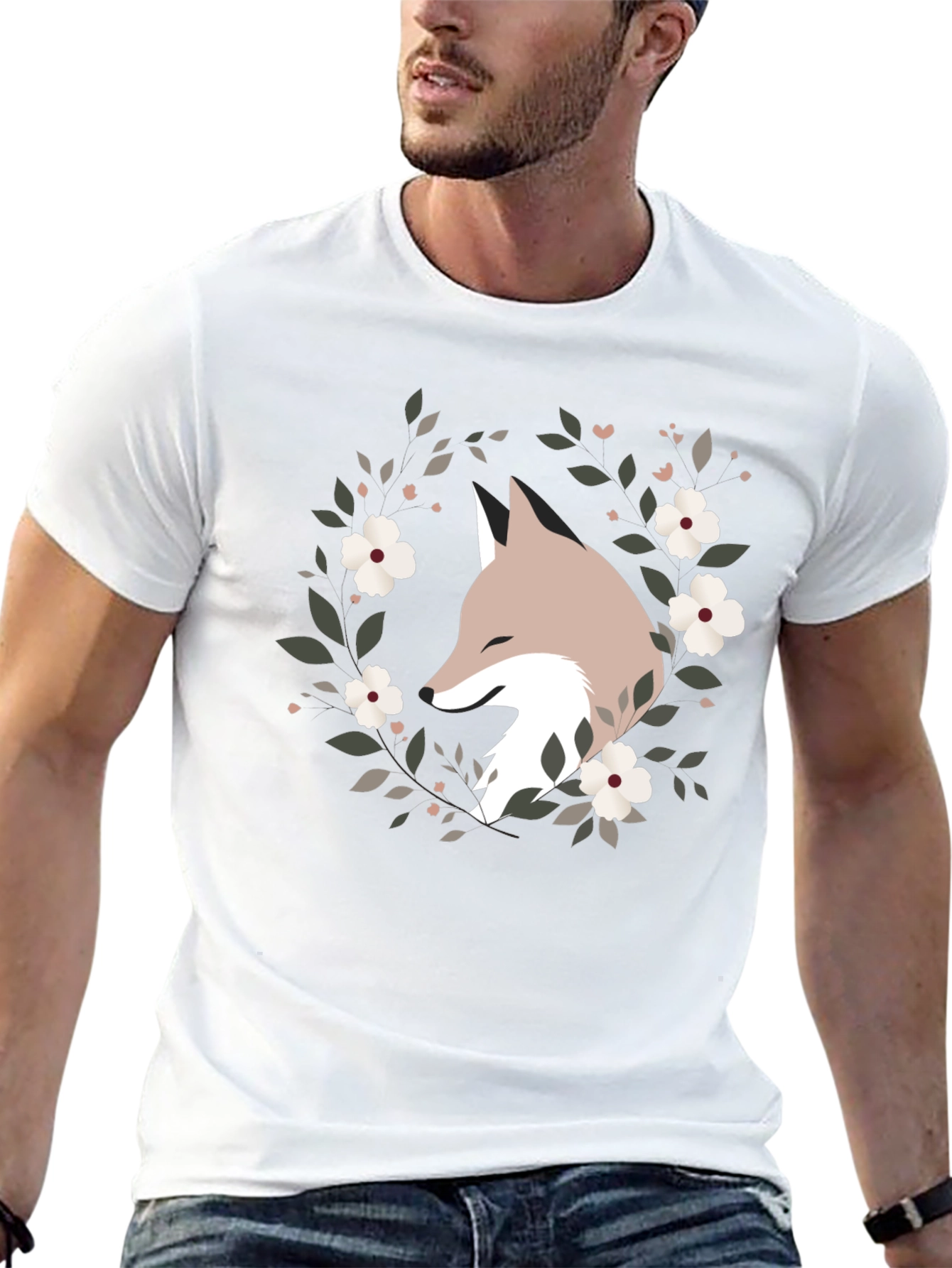Black Fox Floral Wreath Graphic Tee - Black view 13