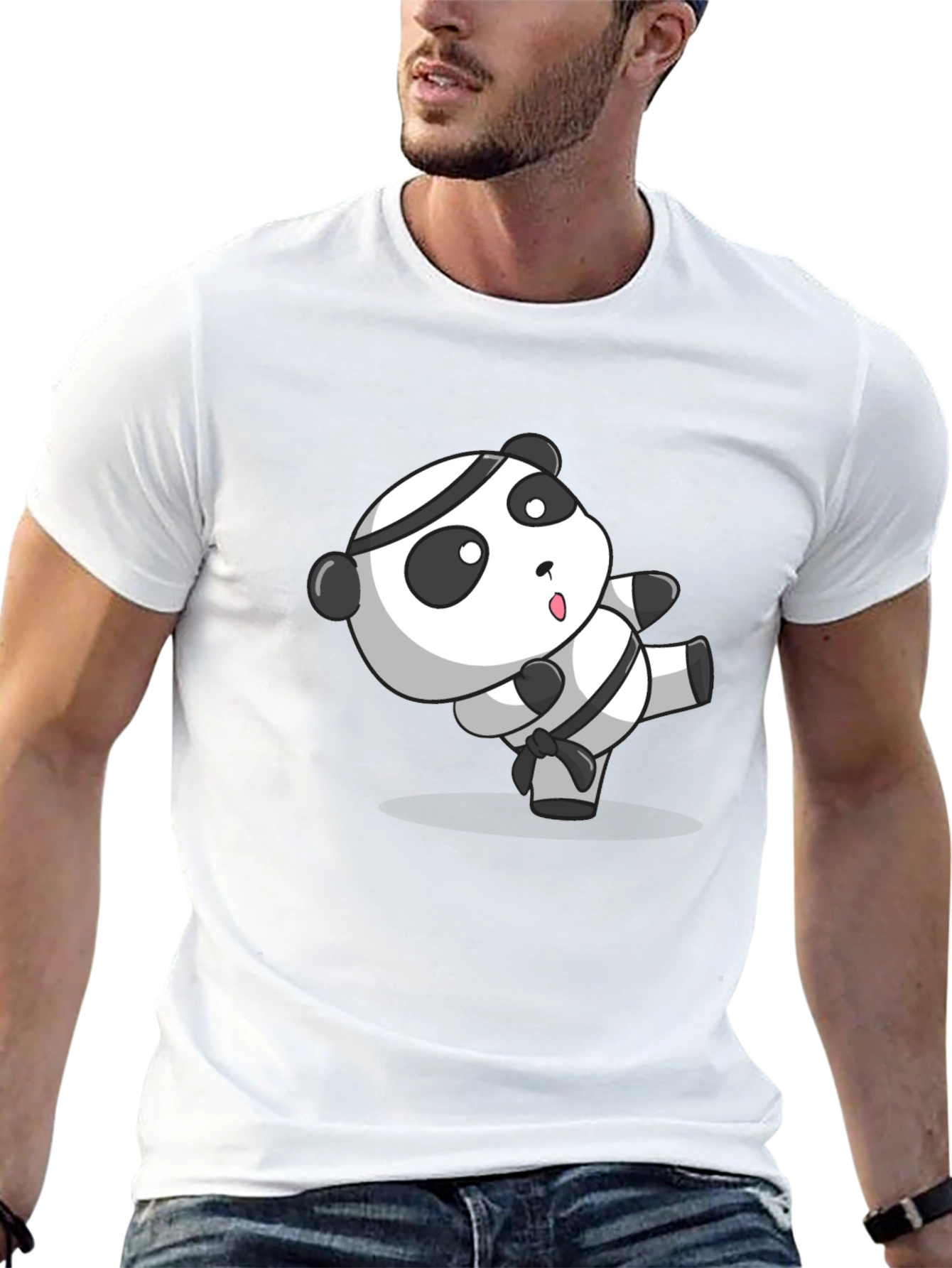 Black Martial Arts Panda T-Shirt - Black Cotton Tee view 13