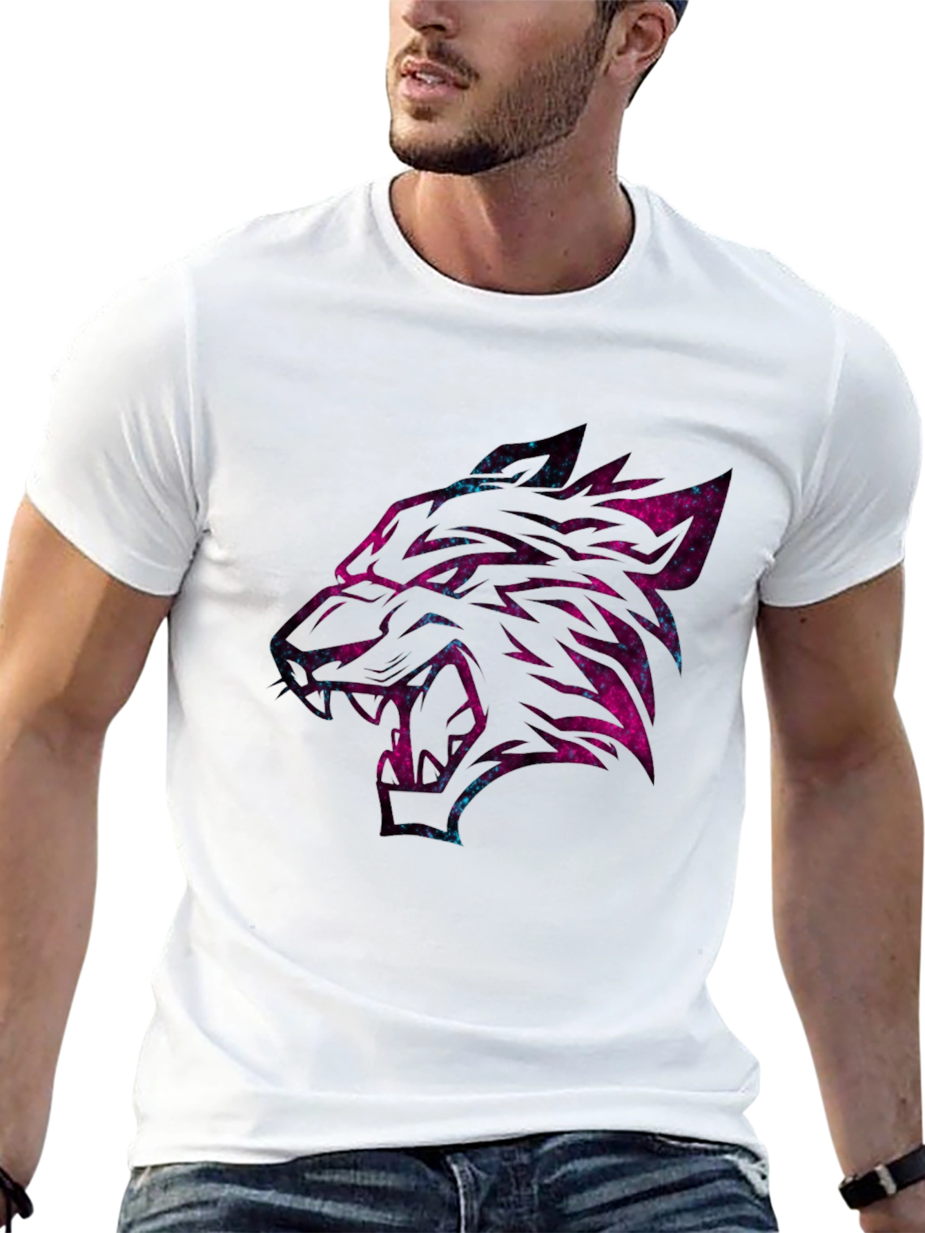 Black Galaxy Wolf Graphic Tee - Black Cotton Short Sleeve view 13