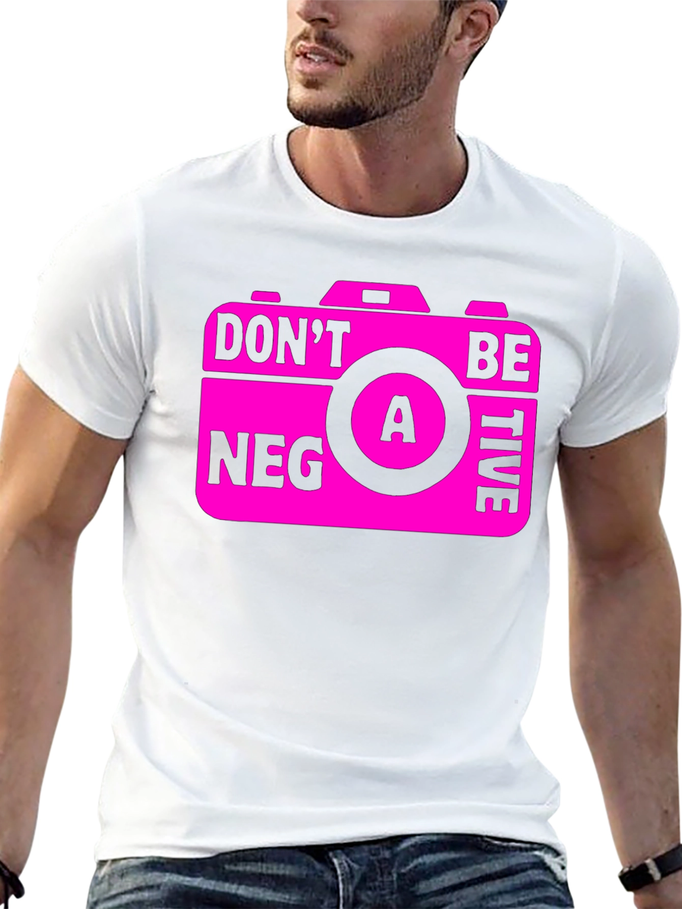 Black Funny Camera Graphic T-Shirt - Don't Be A Negative! view 13