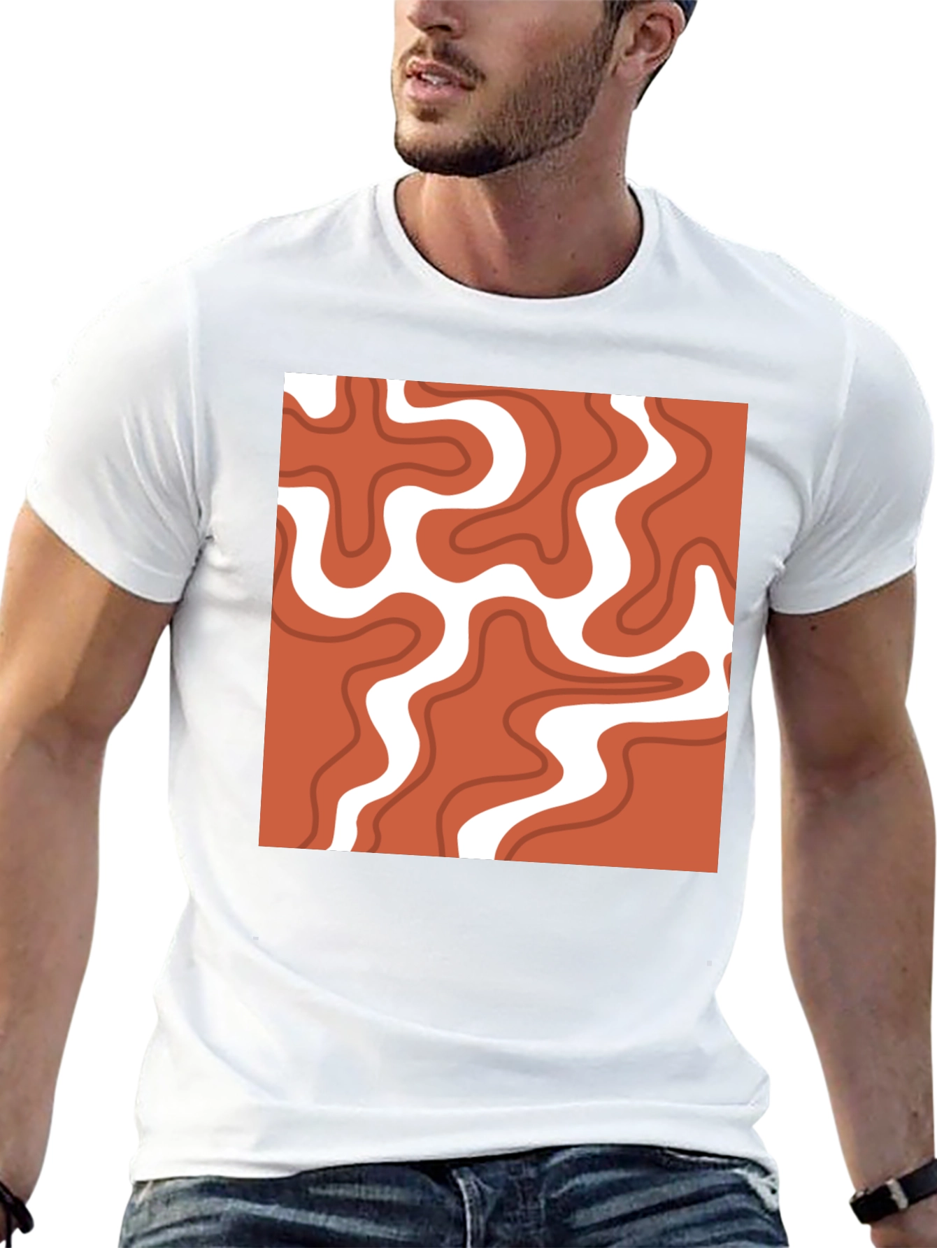 Black Retro Swirl T-Shirt - Modern Abstract Tee view 13