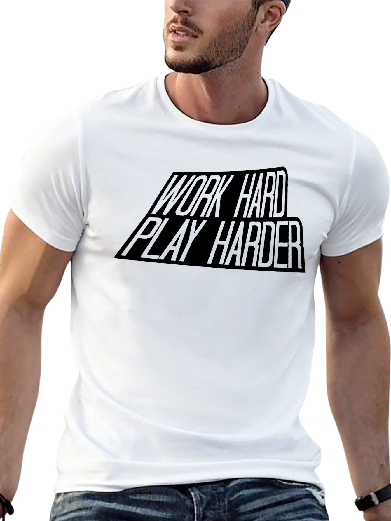 Black Work Hard Play Harder Black Graphic Tee view 13