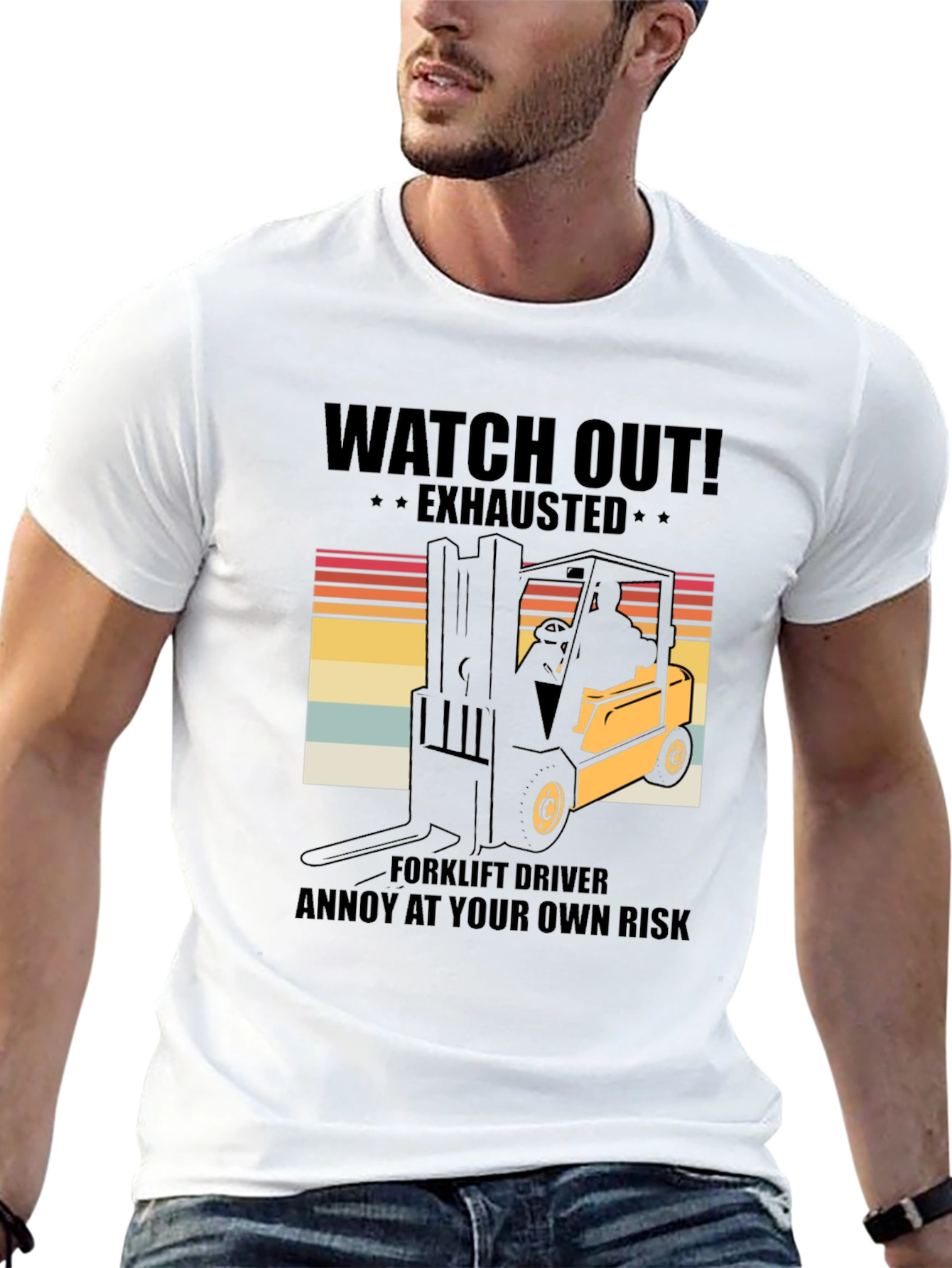 Black Watch Out Exhausted Forklift Driver T-Shirt view 13