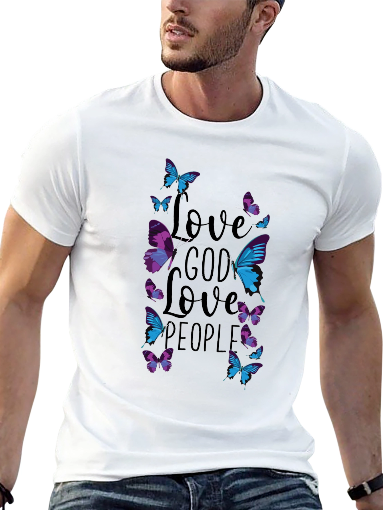 Black Love God Love People Butterfly T-Shirt view 13