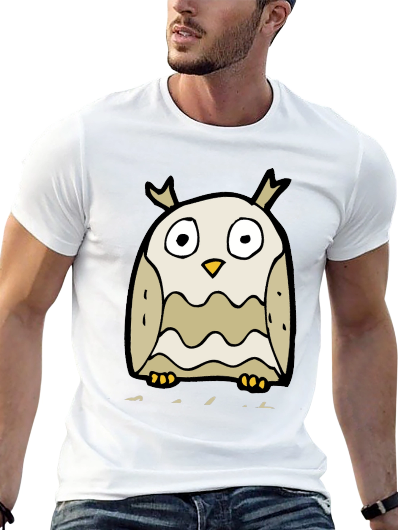Cartoon Owl Graphic Tee - Black Cotton Blend - 13