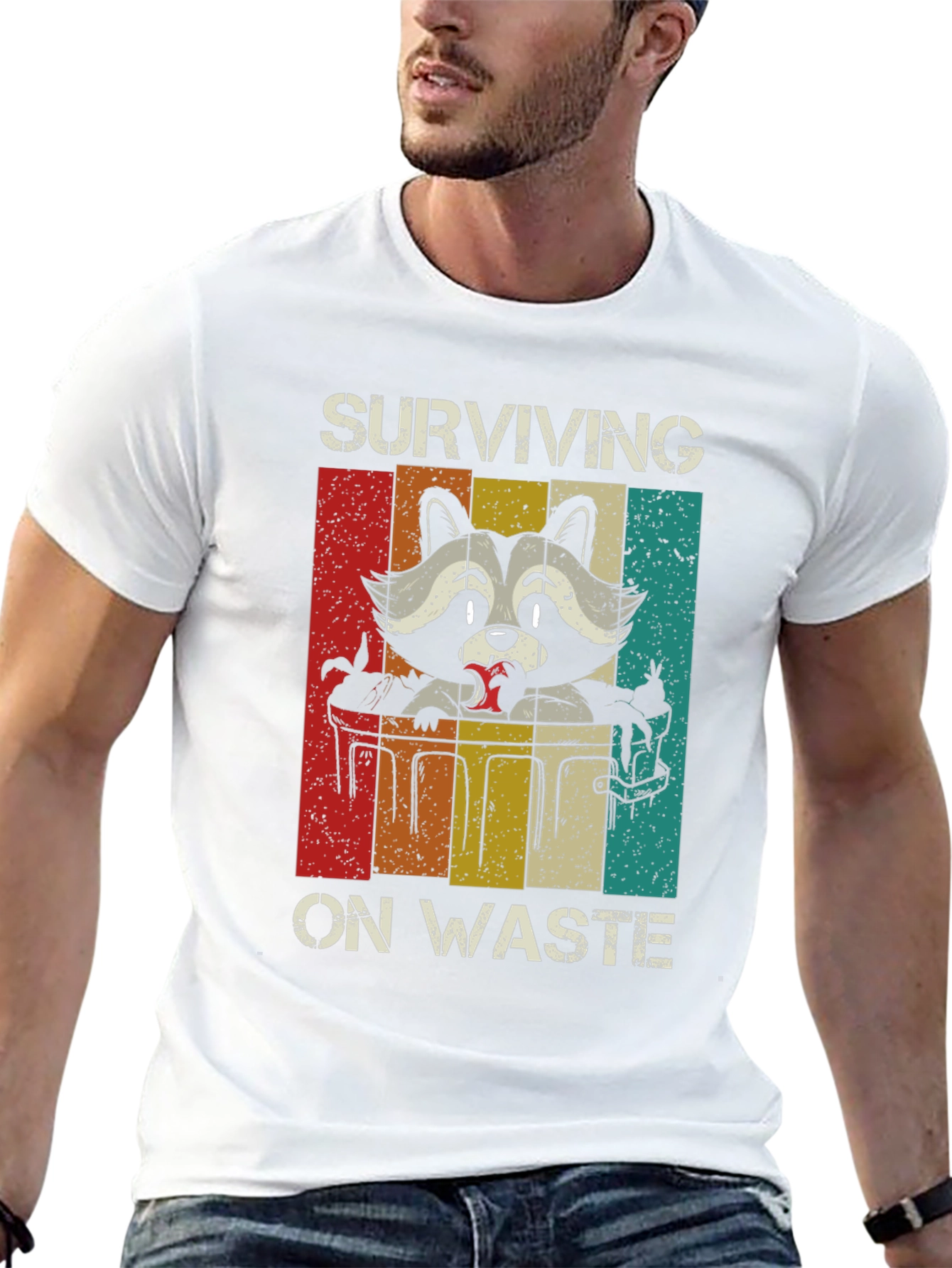 Black Surviving on Waste Raccoon Graphic Tee view 13