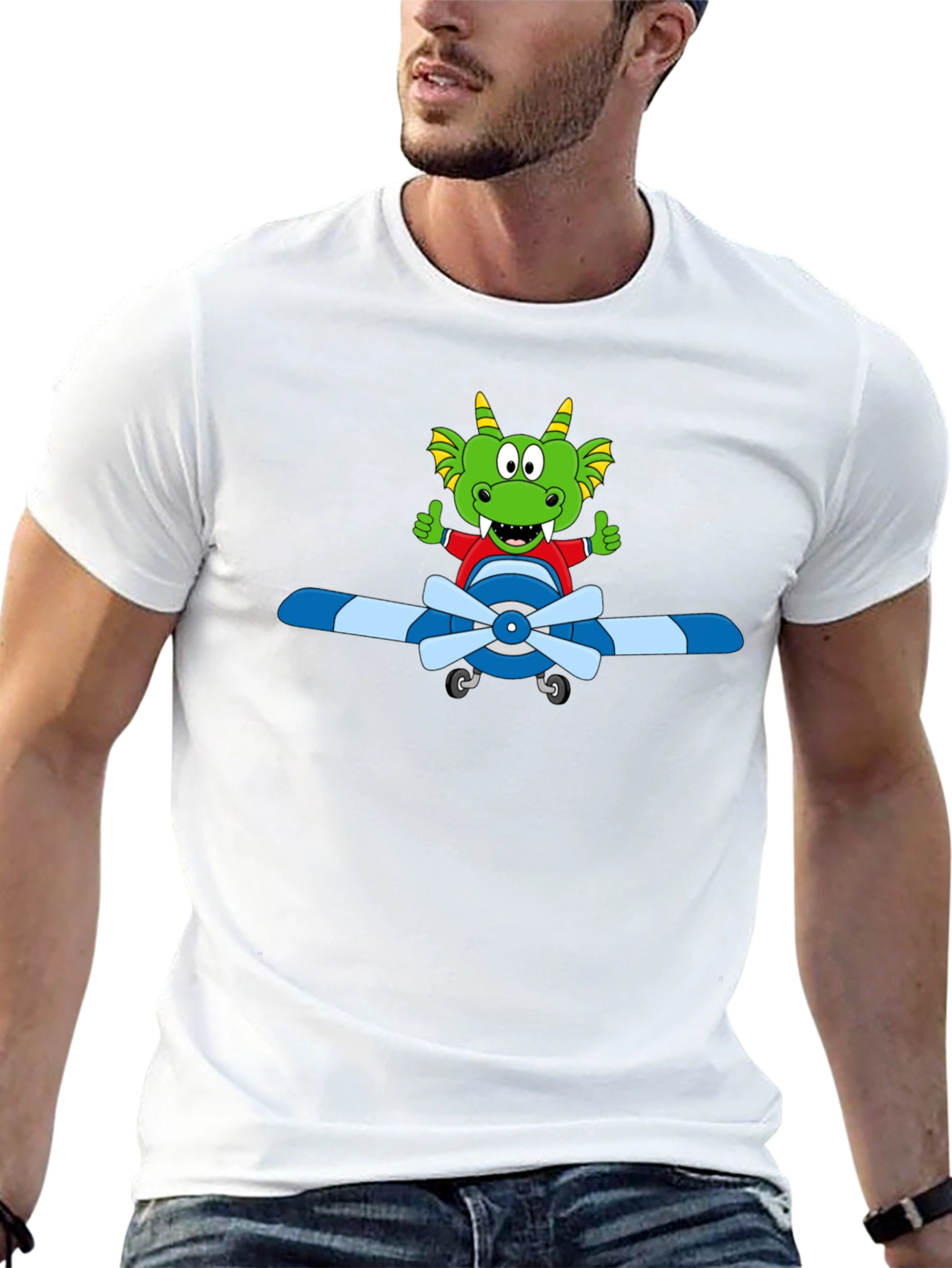 Black Cartoon Dragon Pilot T-Shirt view 13