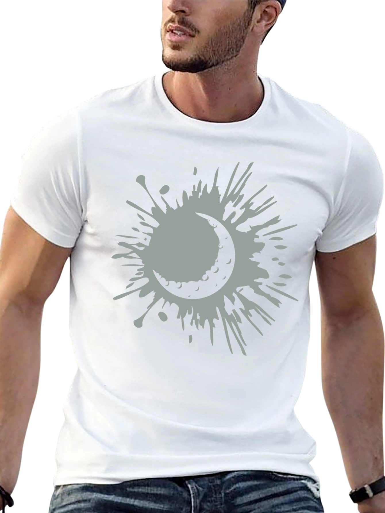 Black Crescent Moon Splatter Tee - Stylish Graphic T-Shirt view 13
