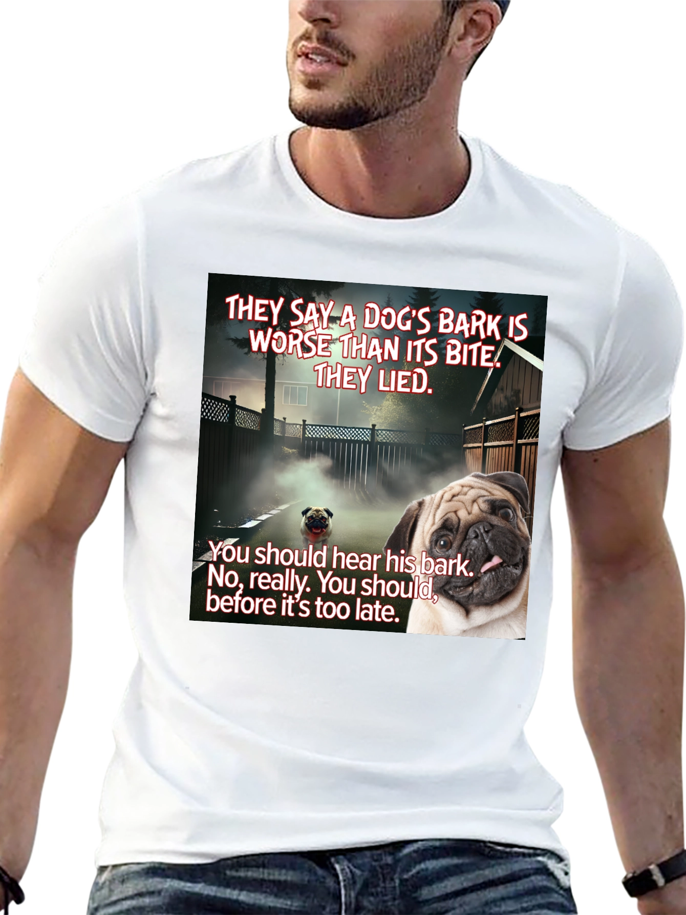 Black Dog's Bark Pug Graphic T-Shirt view 13