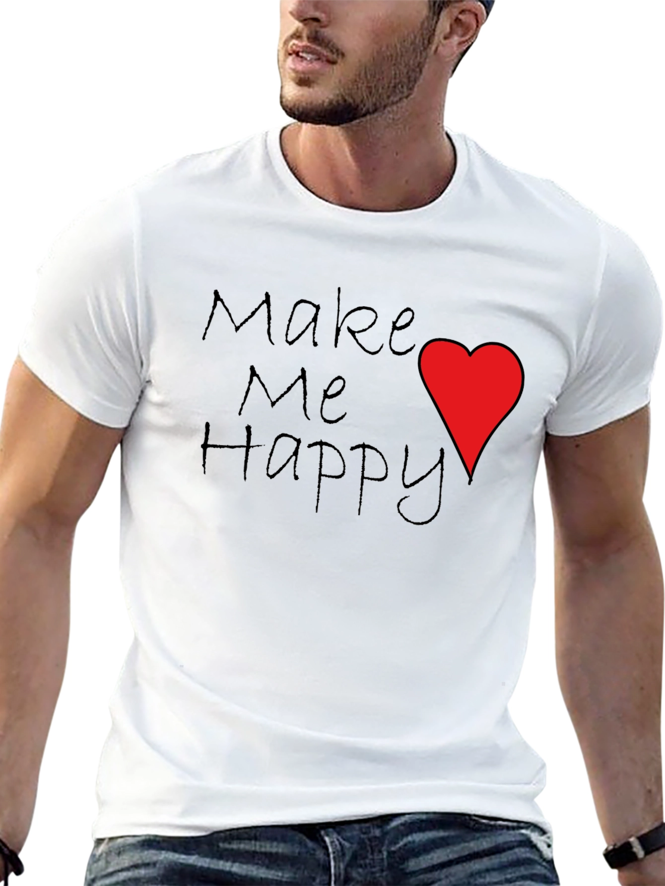 Black Make Me Happy T-Shirt Red Heart Black Tee view 13