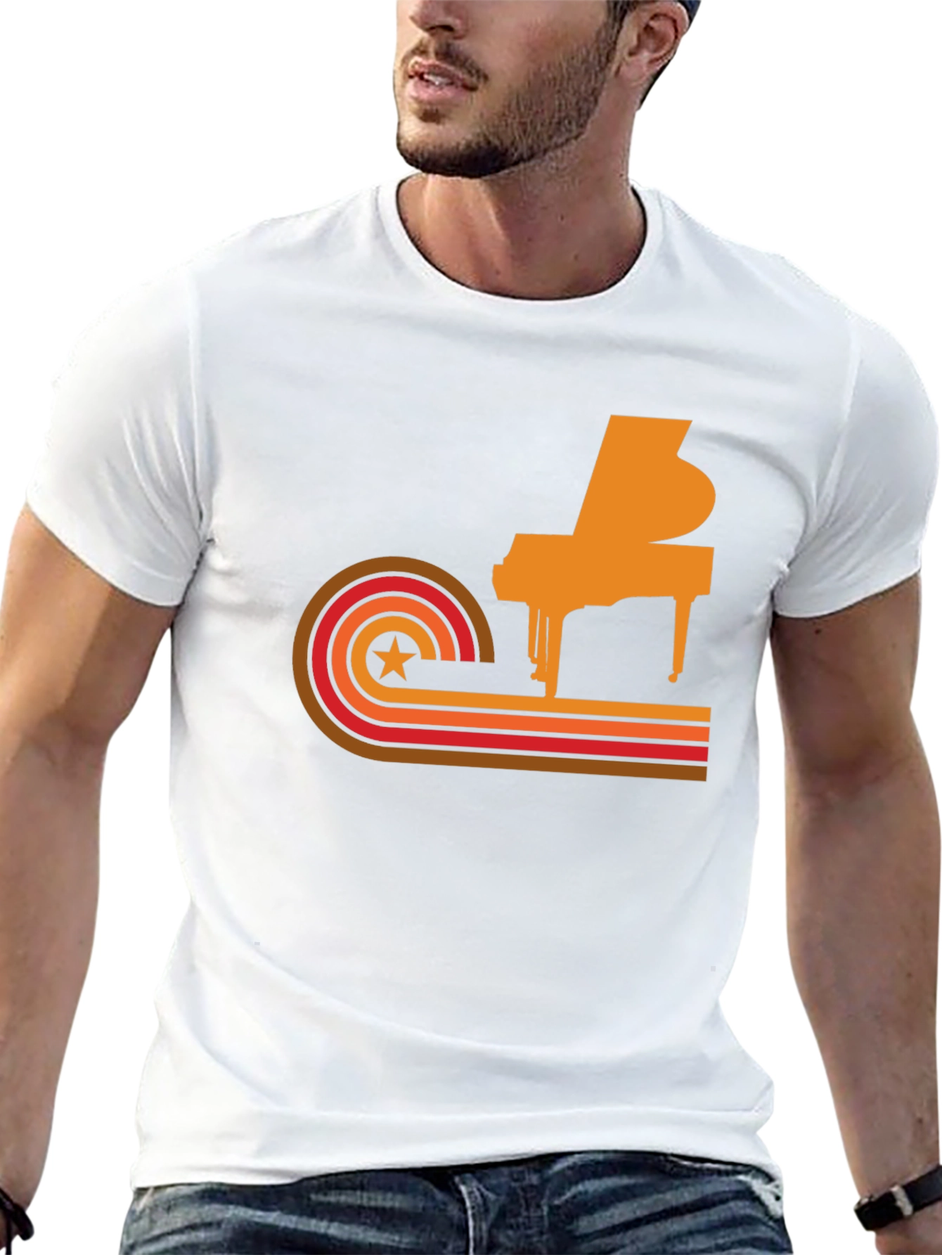 Black Retro Piano Graphic Tee - Cool Music Lover T-Shirt view 13