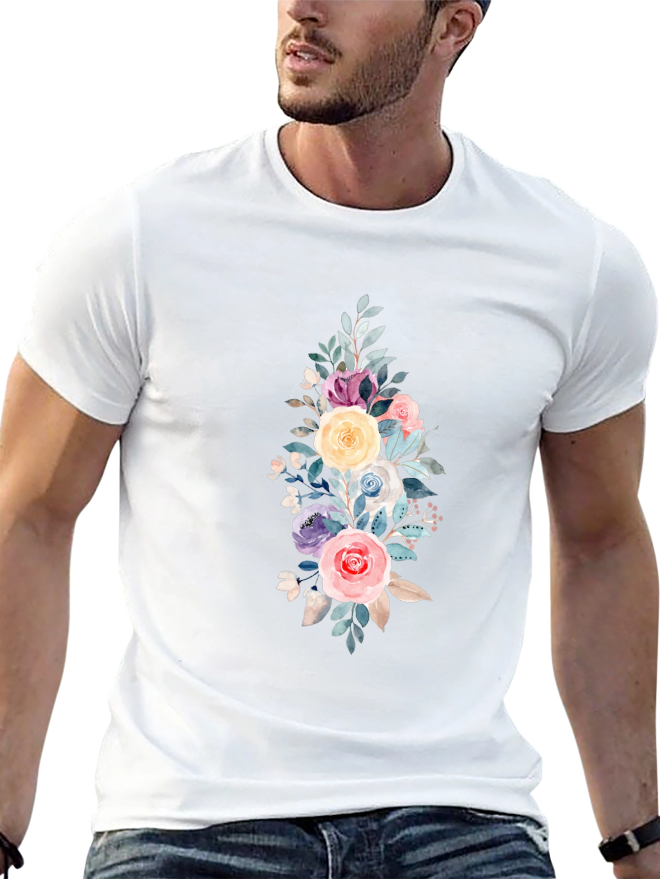 Black Floral Bouquet Graphic T-Shirt - Stylish Men's Tee view 13