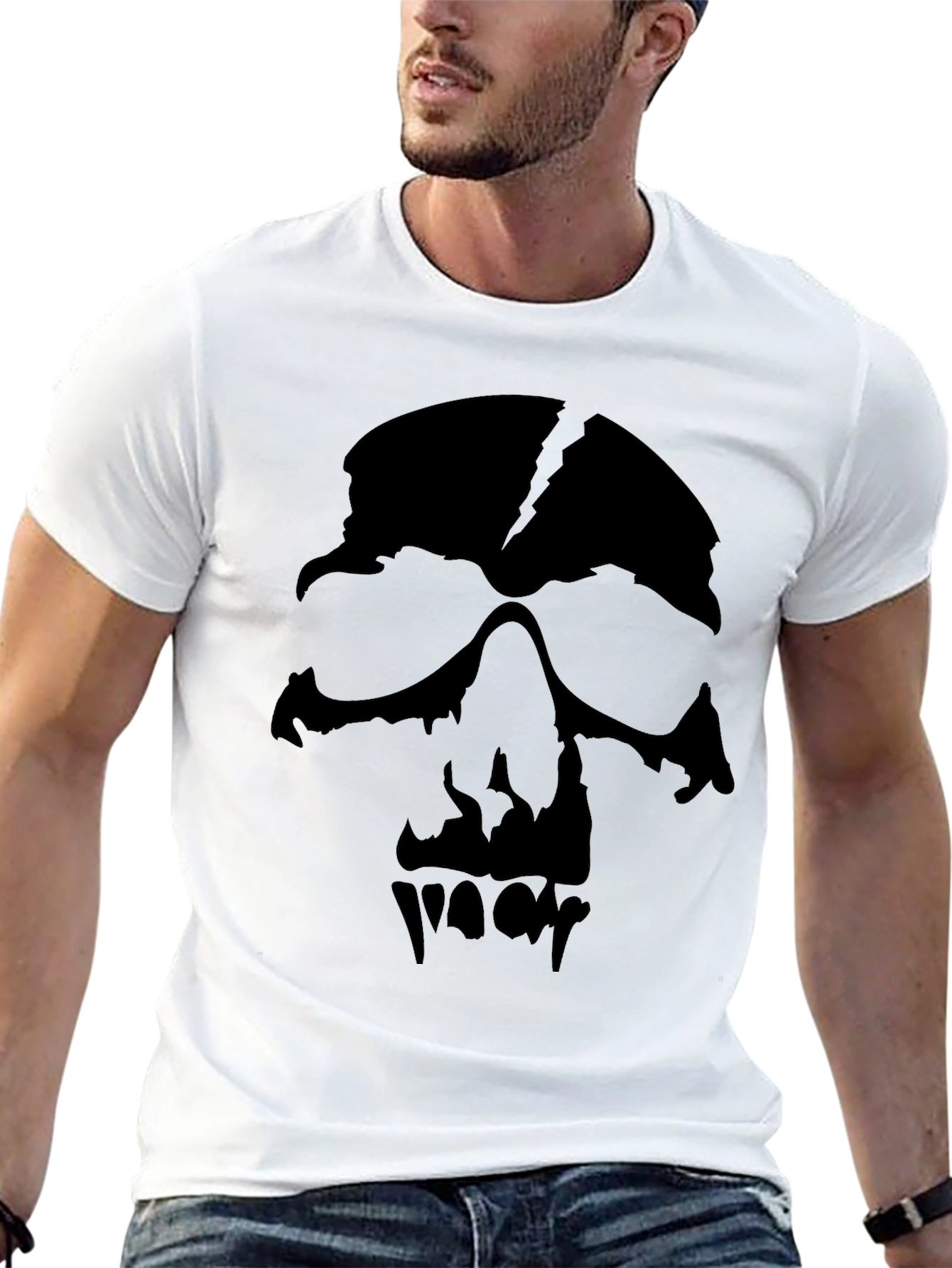 Black Men's Black Graphic Skull T-Shirt view 13