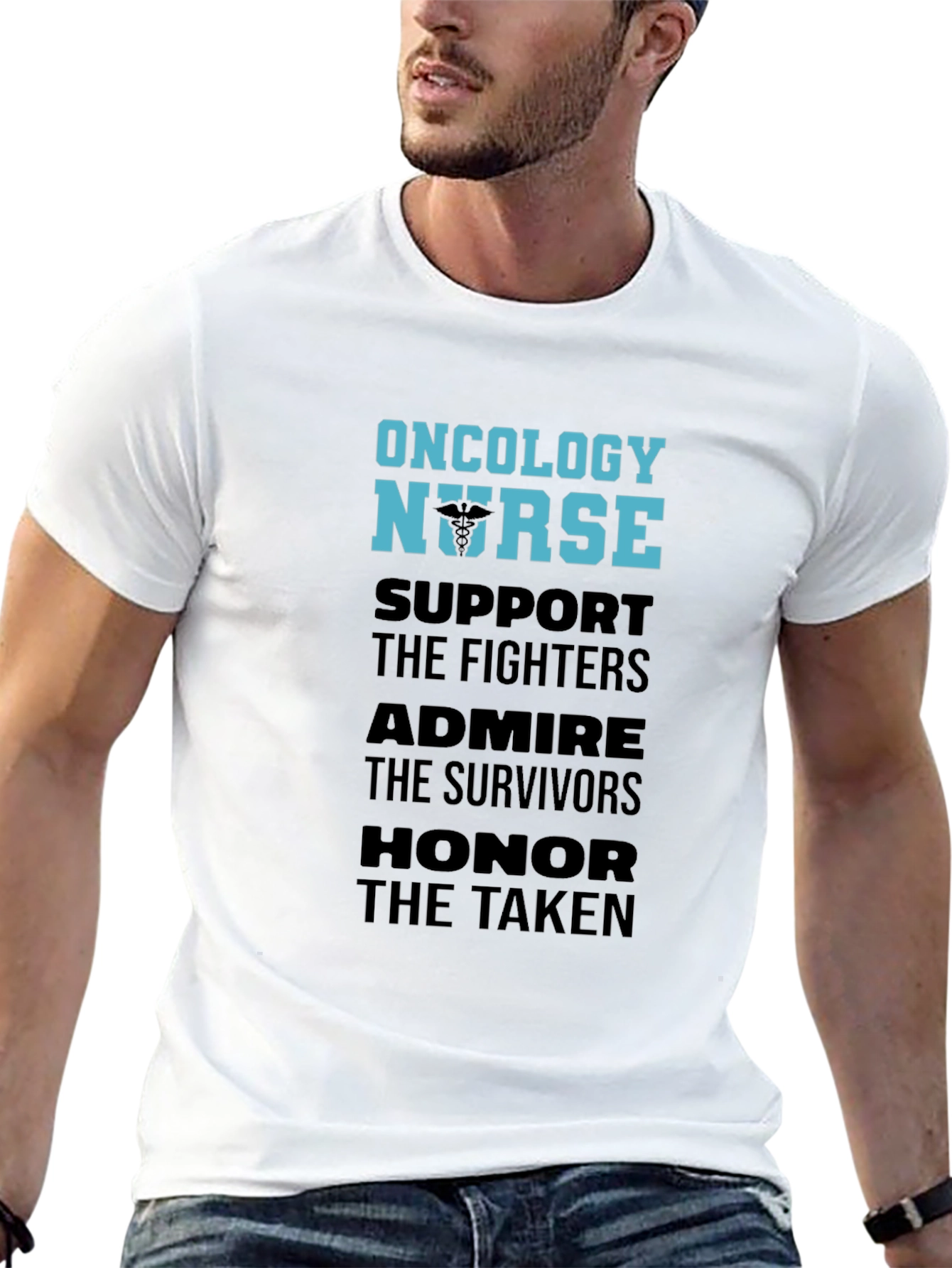 Black Oncology Nurse Support T-Shirt view 13