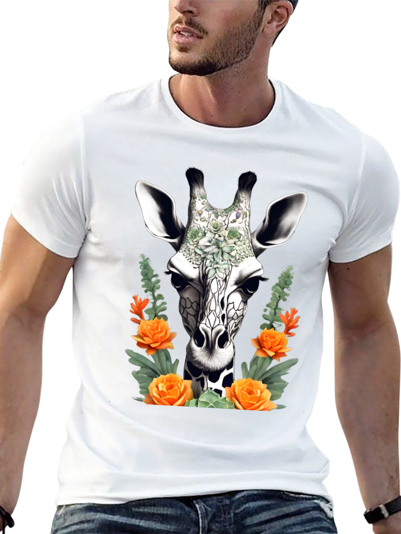 Black Floral Giraffe T-Shirt - Unique Animal Graphic Tee view 13