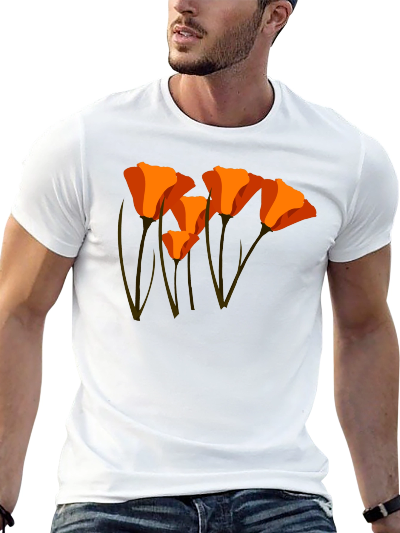 Black Orange California Poppy Graphic T-Shirt view 13