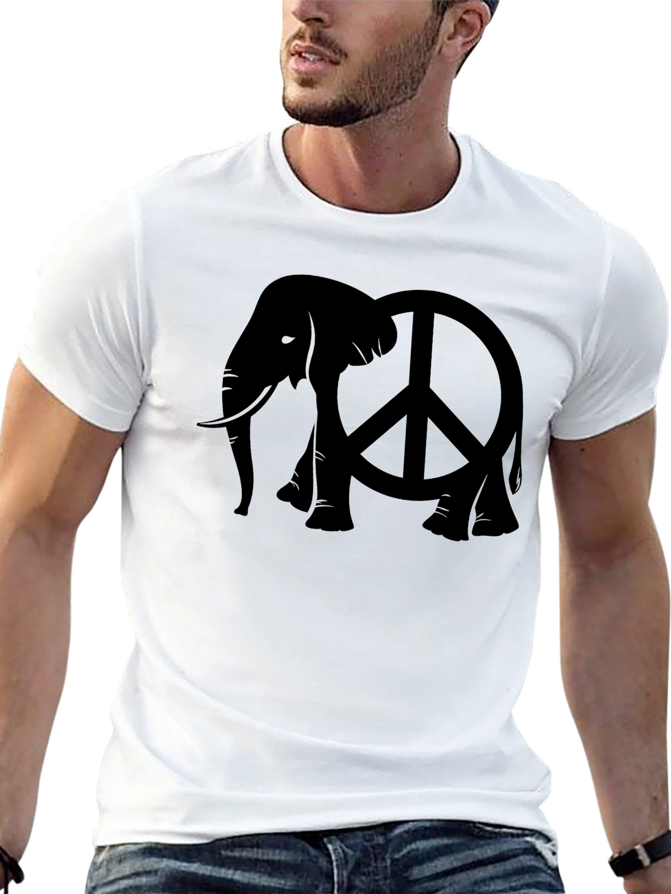 Black Elephant Peace Sign Black T-Shirt view 13