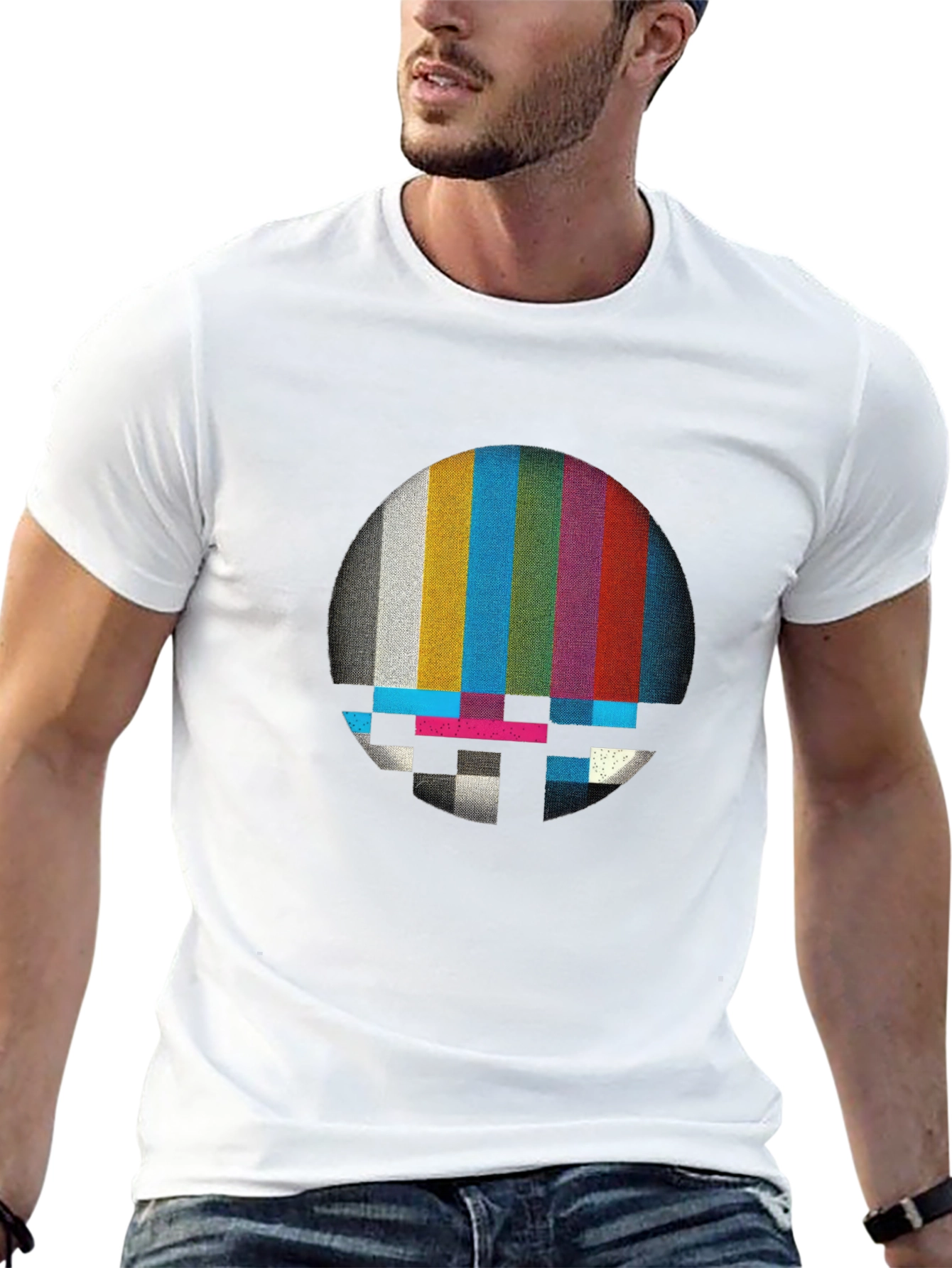 Black Retro Glitch T-Shirt - Vintage TV Test Pattern view 13