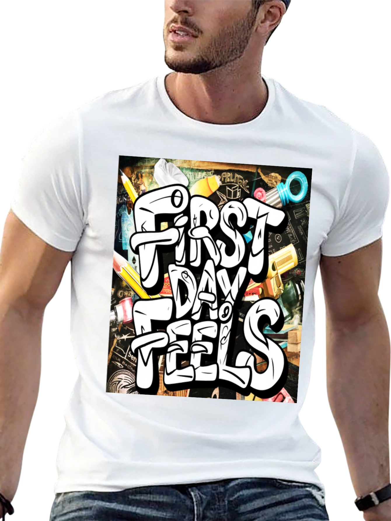 Black First Day Feels Graphic Tee - Cool Back-to-School T-Shirt view 13