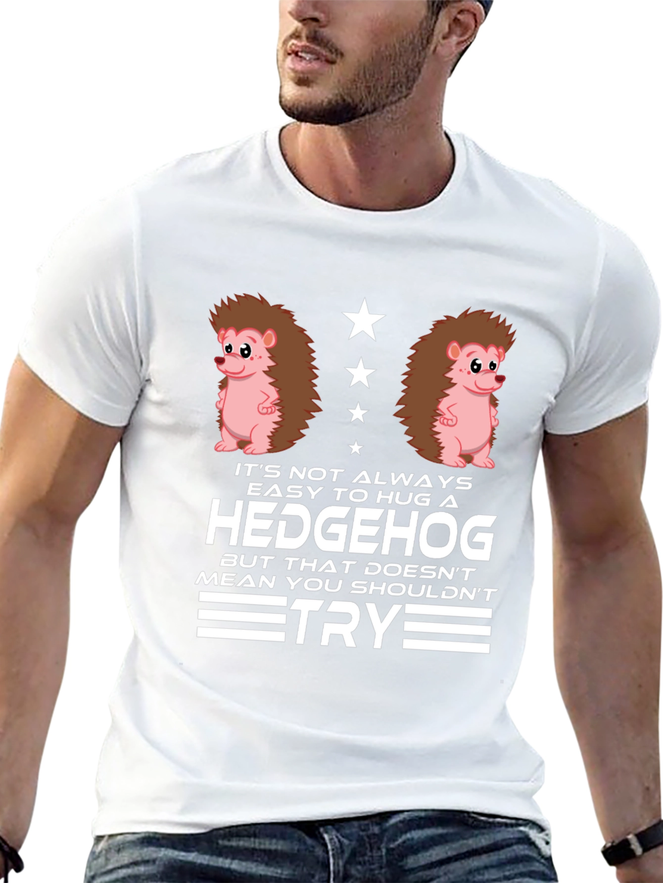 Black Hedgehog Hug Graphic T-Shirt - Funny Animal Tee view 13