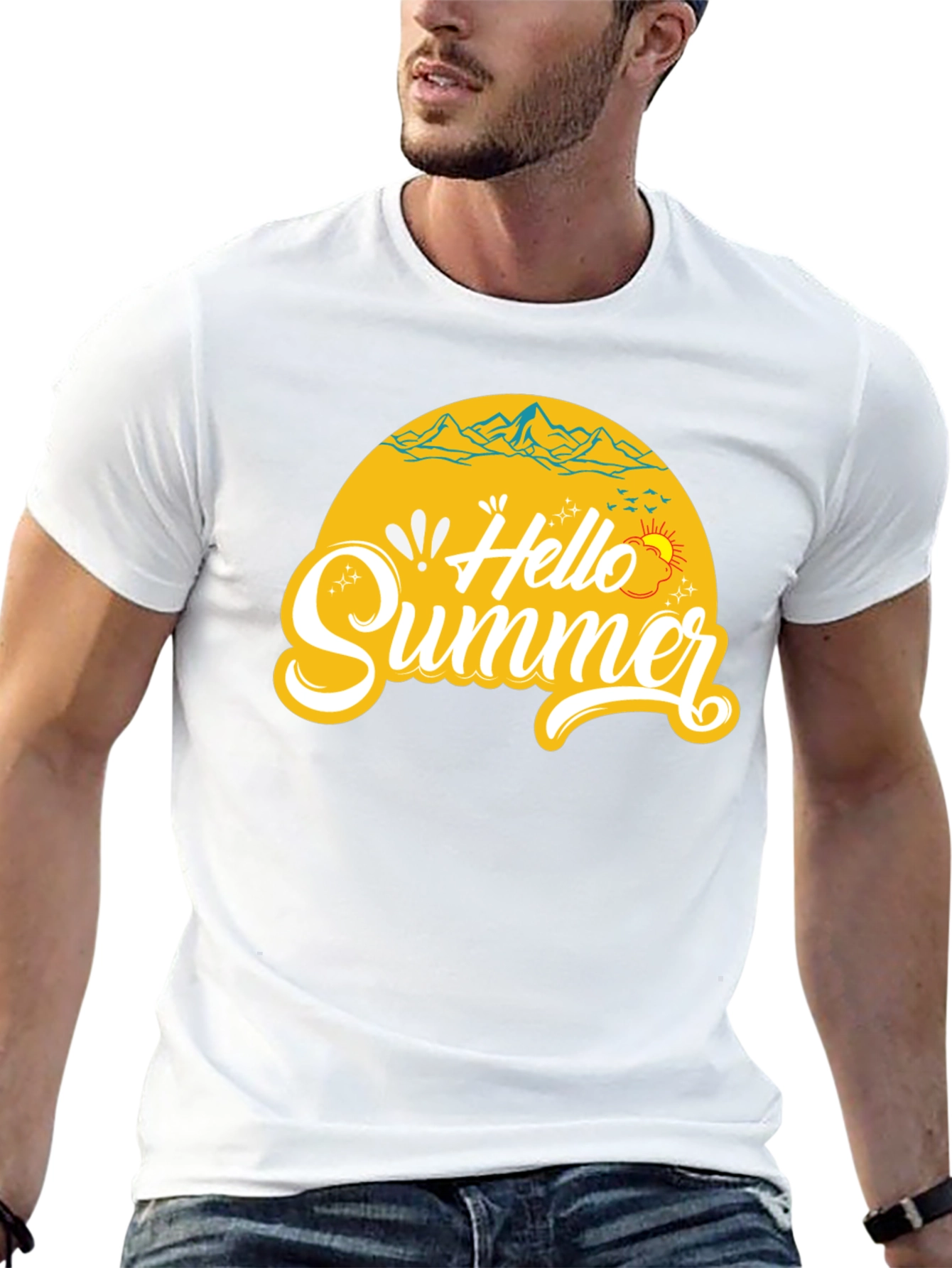 Black Hello Summer Graphic Tee - Mens Black T-Shirt view 13