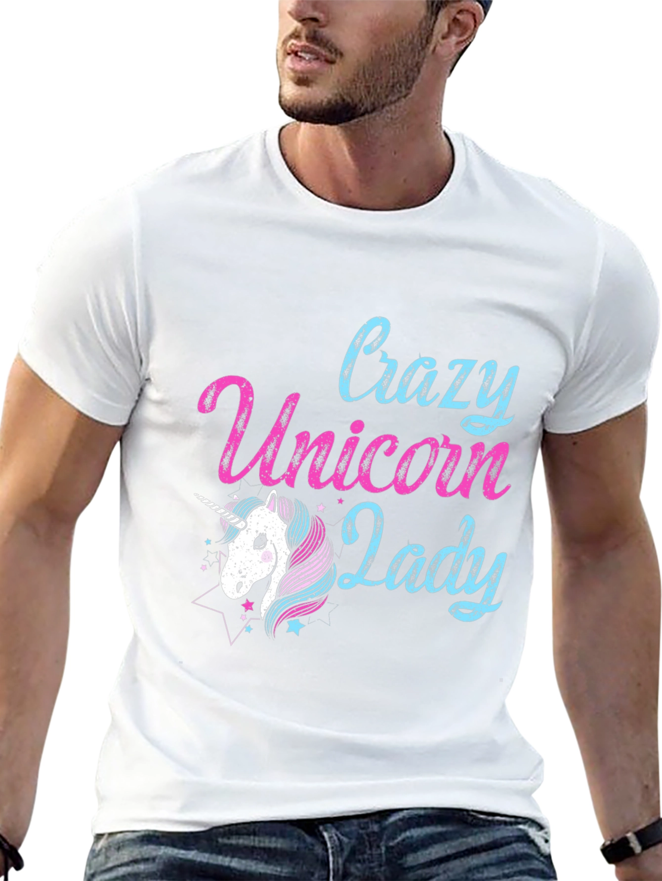 Black Crazy Unicorn Lady T-Shirt - Black view 13