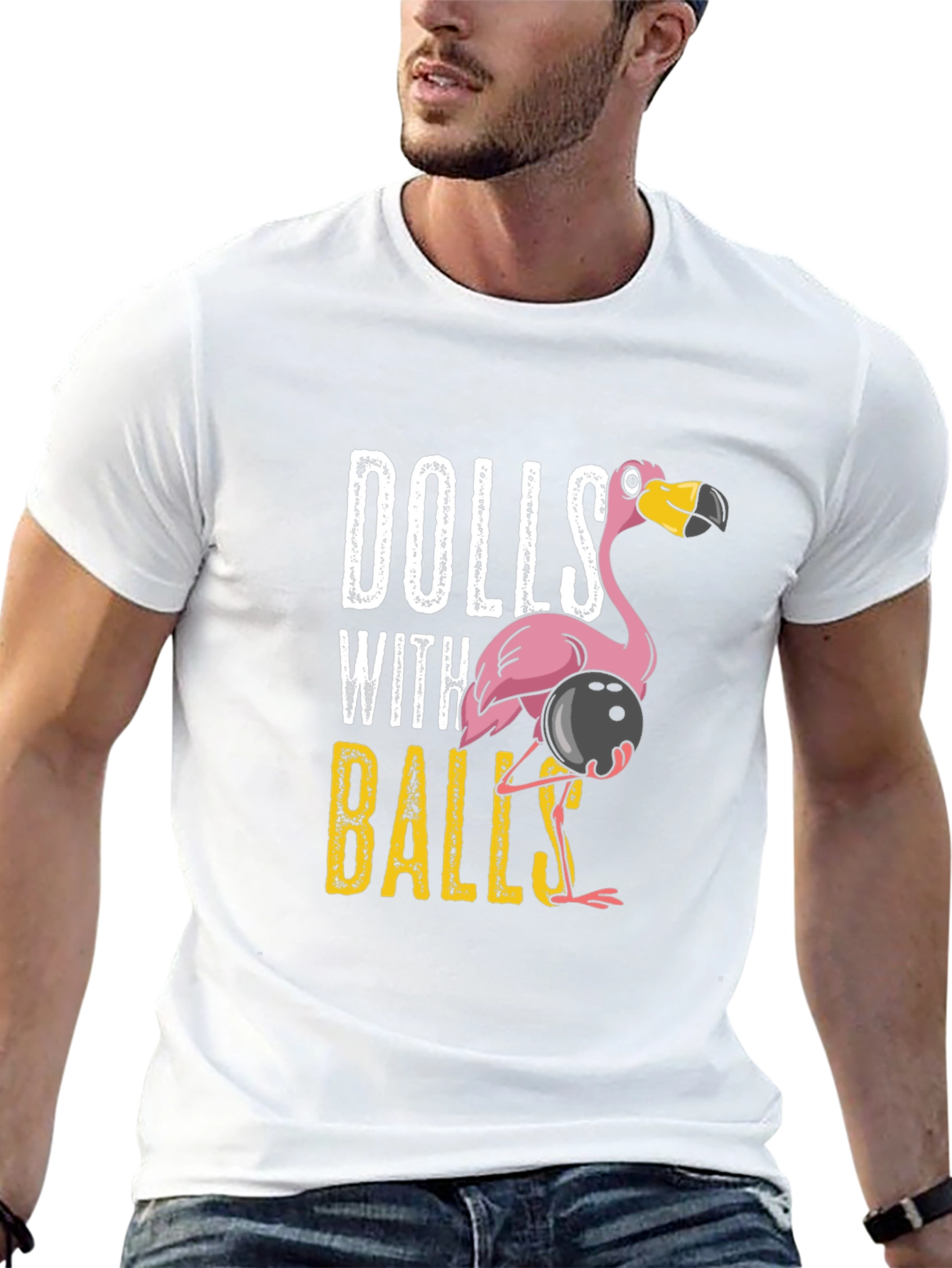Black Dolls With Balls Flamingo Bowling Graphic T-Shirt view 13