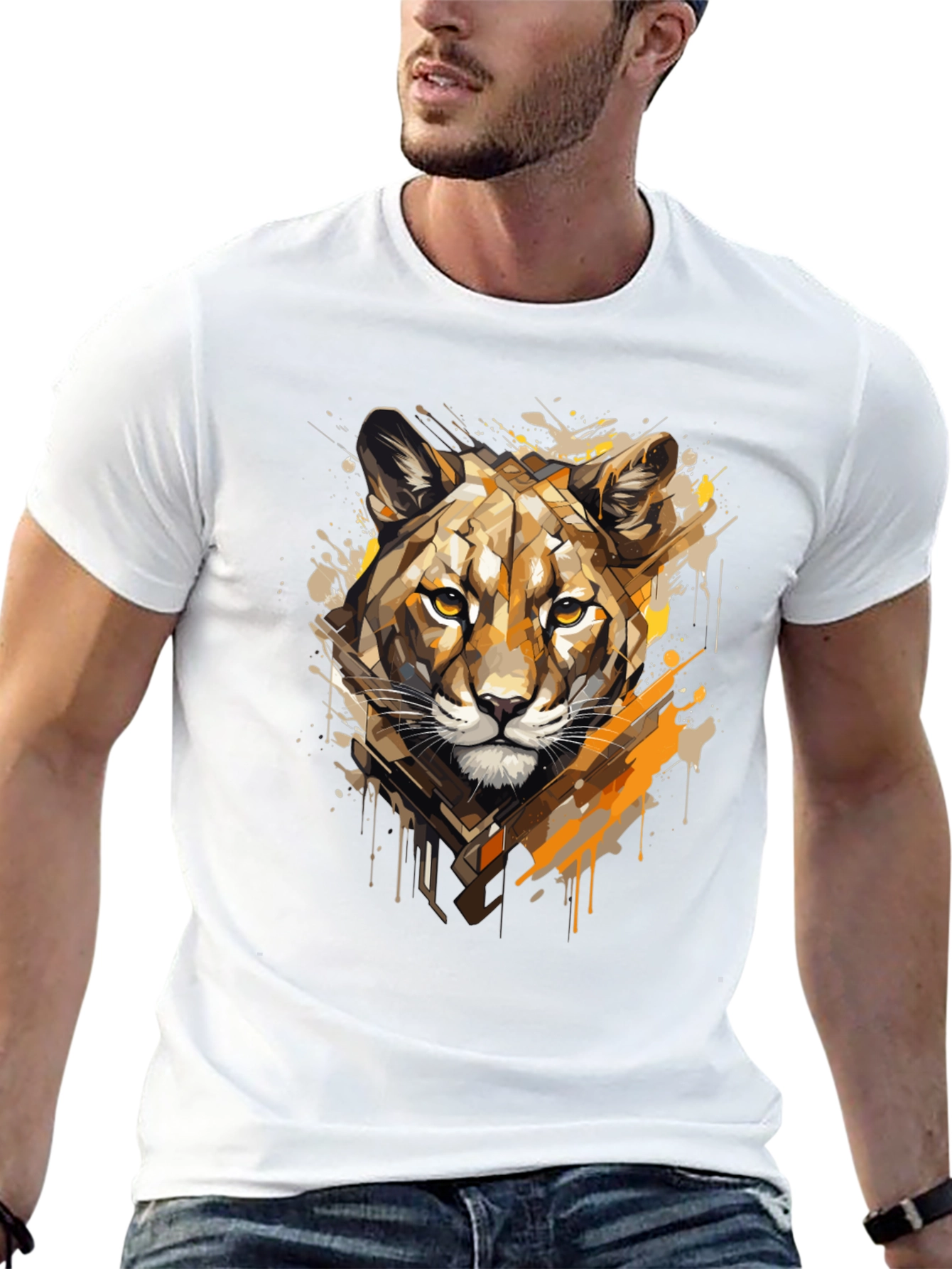 Black Abstract Geometric Puma Graphic Tee - Black view 13