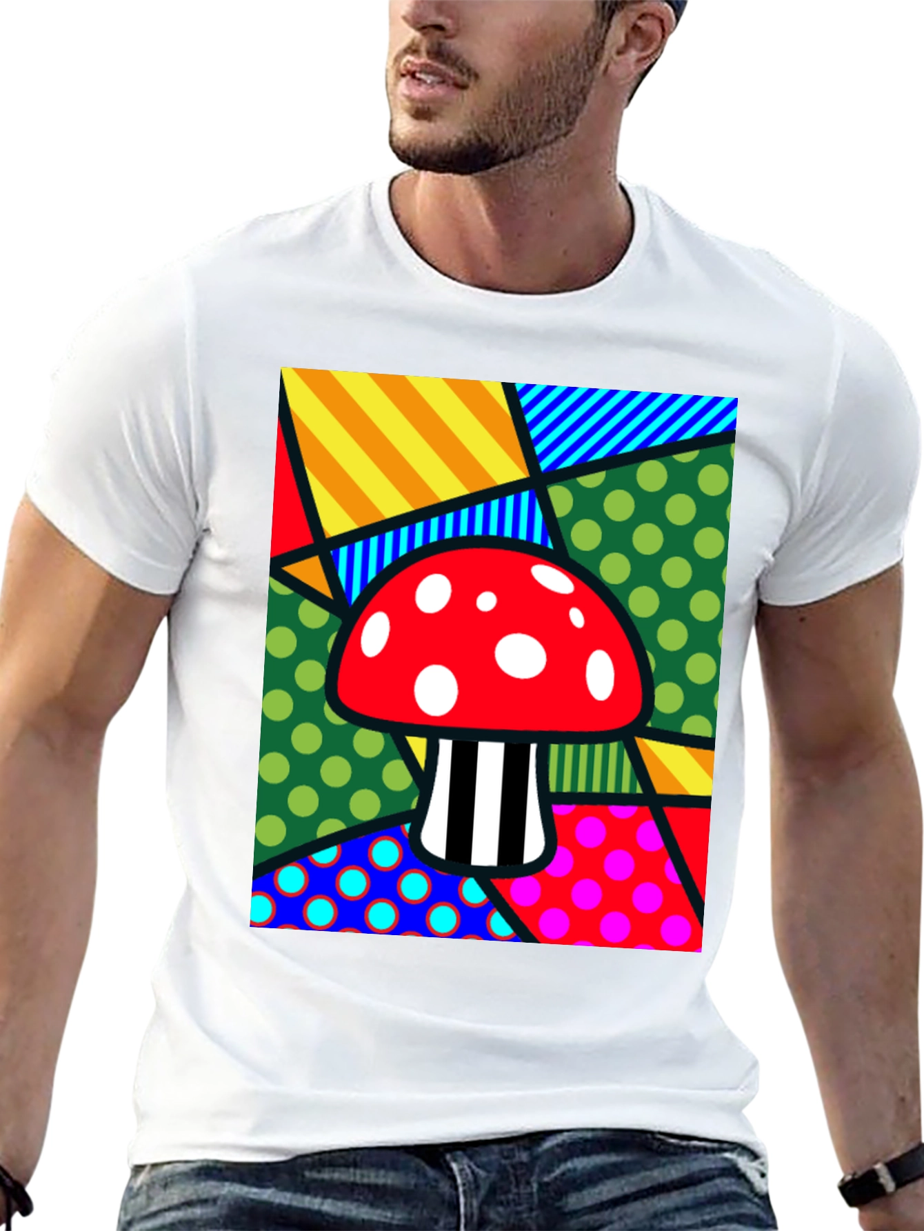 Black Funky Mushroom T-Shirt - Abstract Pop Art Design view 13