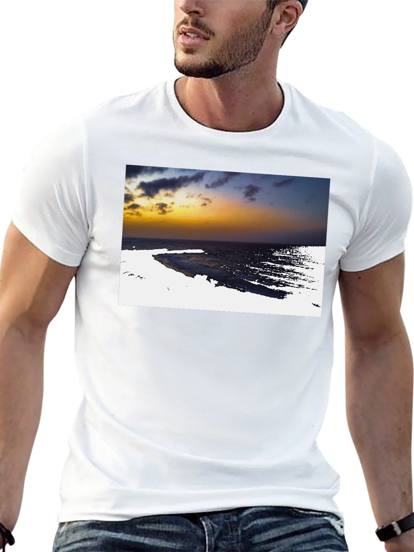 Black Ocean Sunset Graphic Tee - Black Cotton T-Shirt view 13