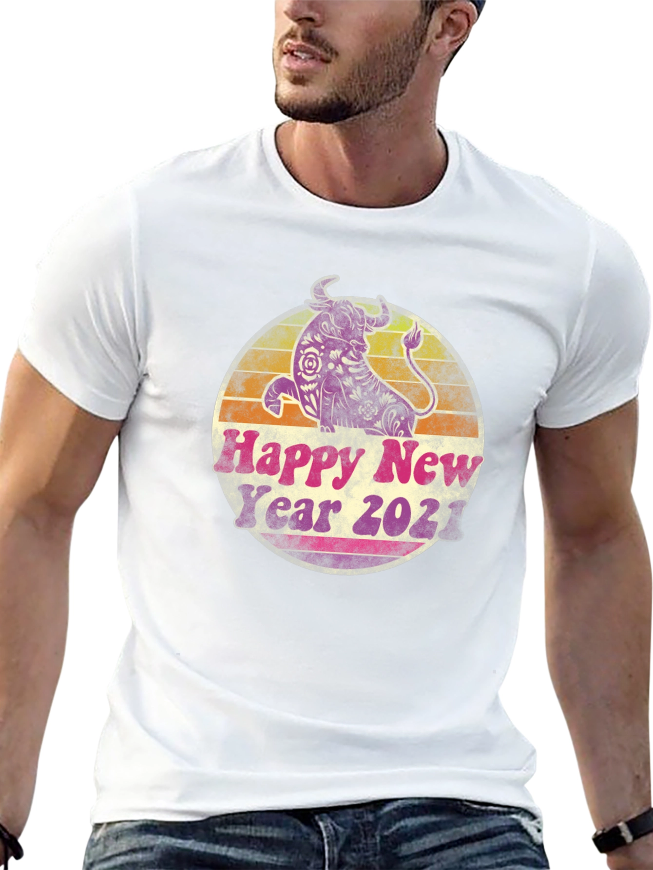 Black Happy New Year 2021 Bull Graphic Tee view 13