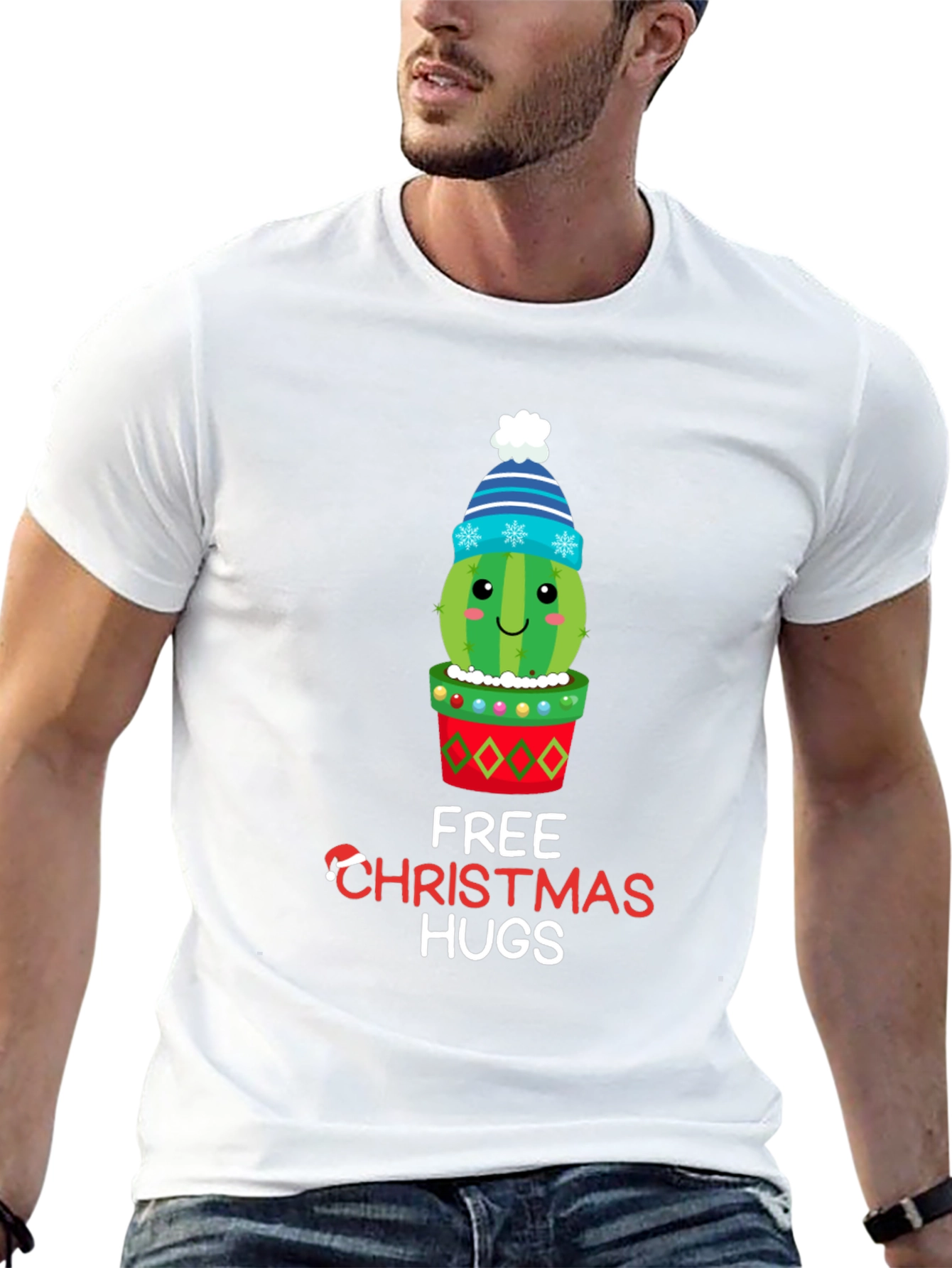 Black Festive Cactus Christmas Hugs T-Shirt view 13