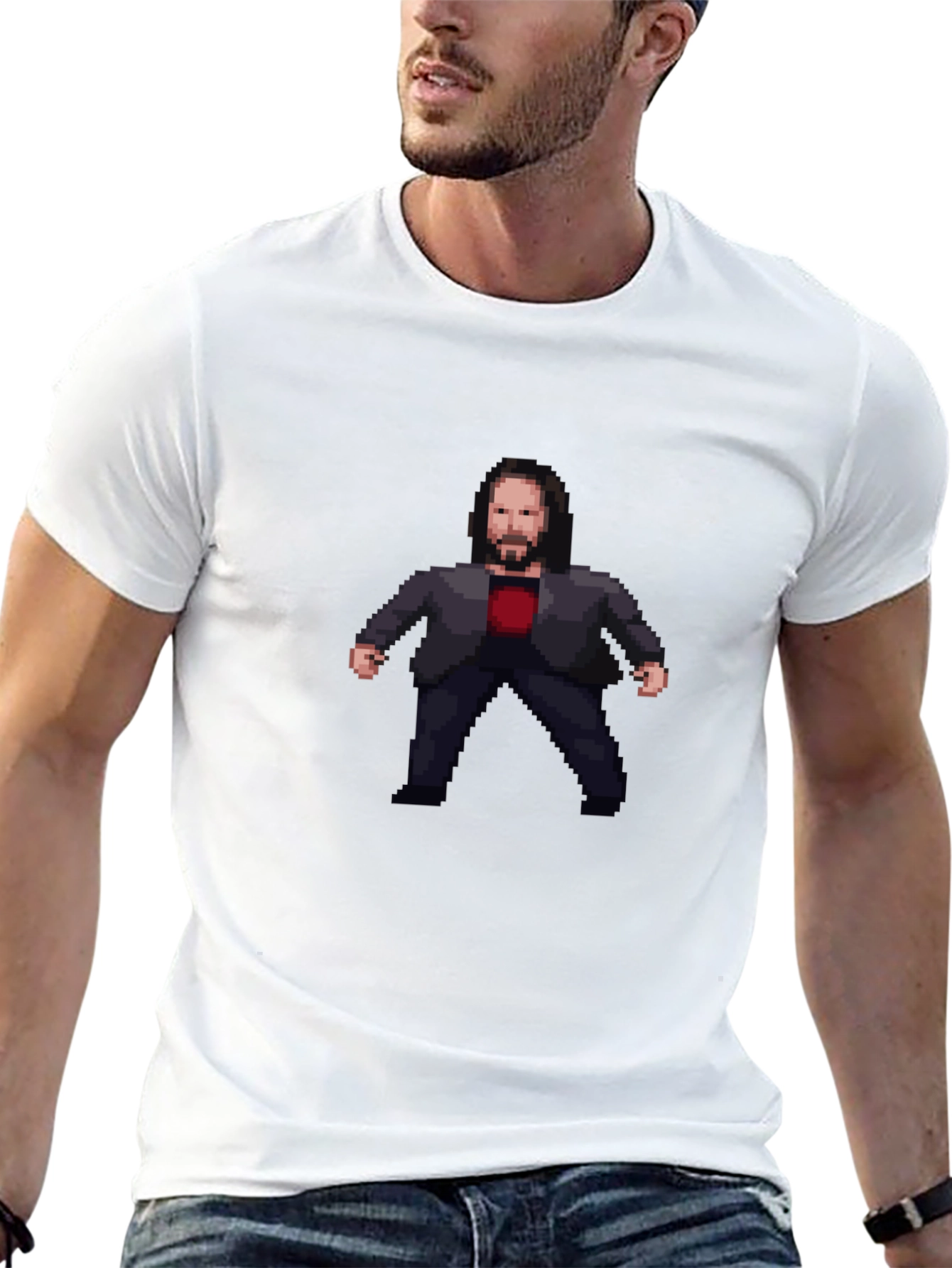 Black Pixel Art John Wick Inspired Black T-Shirt view 13