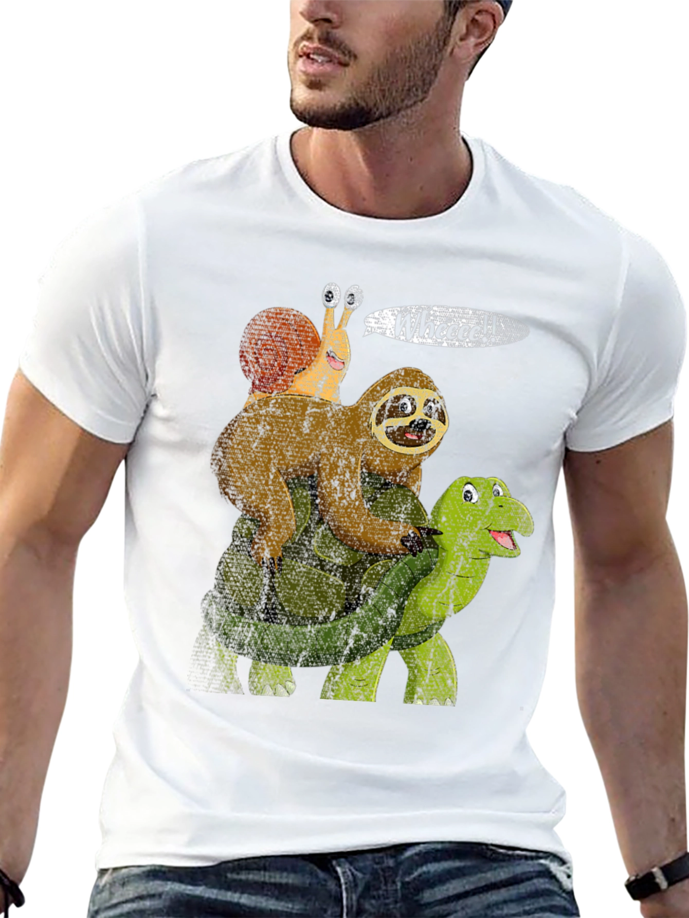 Black Sloth, Snail, Turtle Wheeee! Funny T-Shirt view 13
