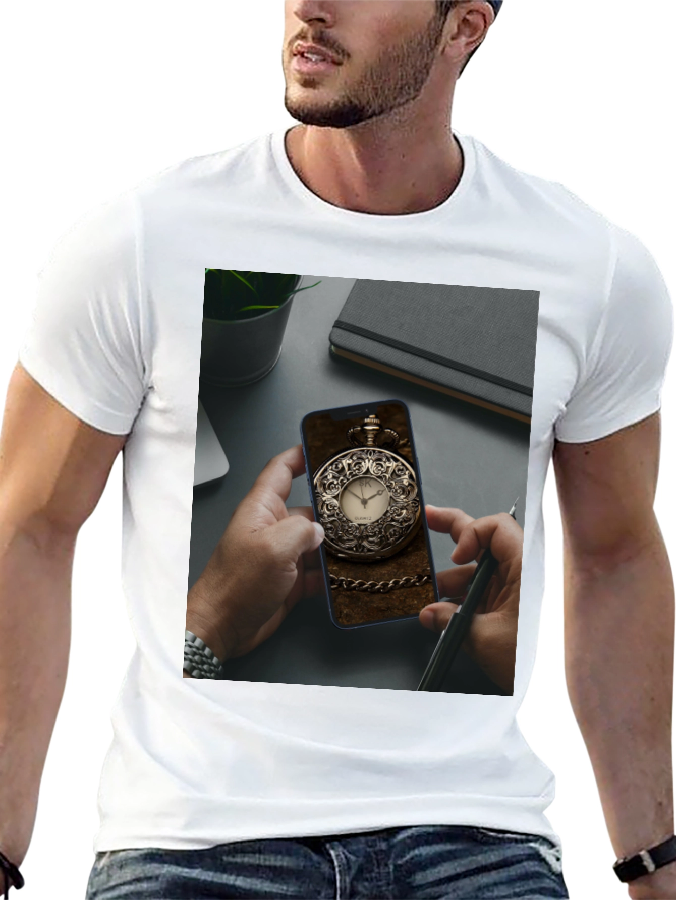 Black Pocket Watch Phone Case Tee view 13