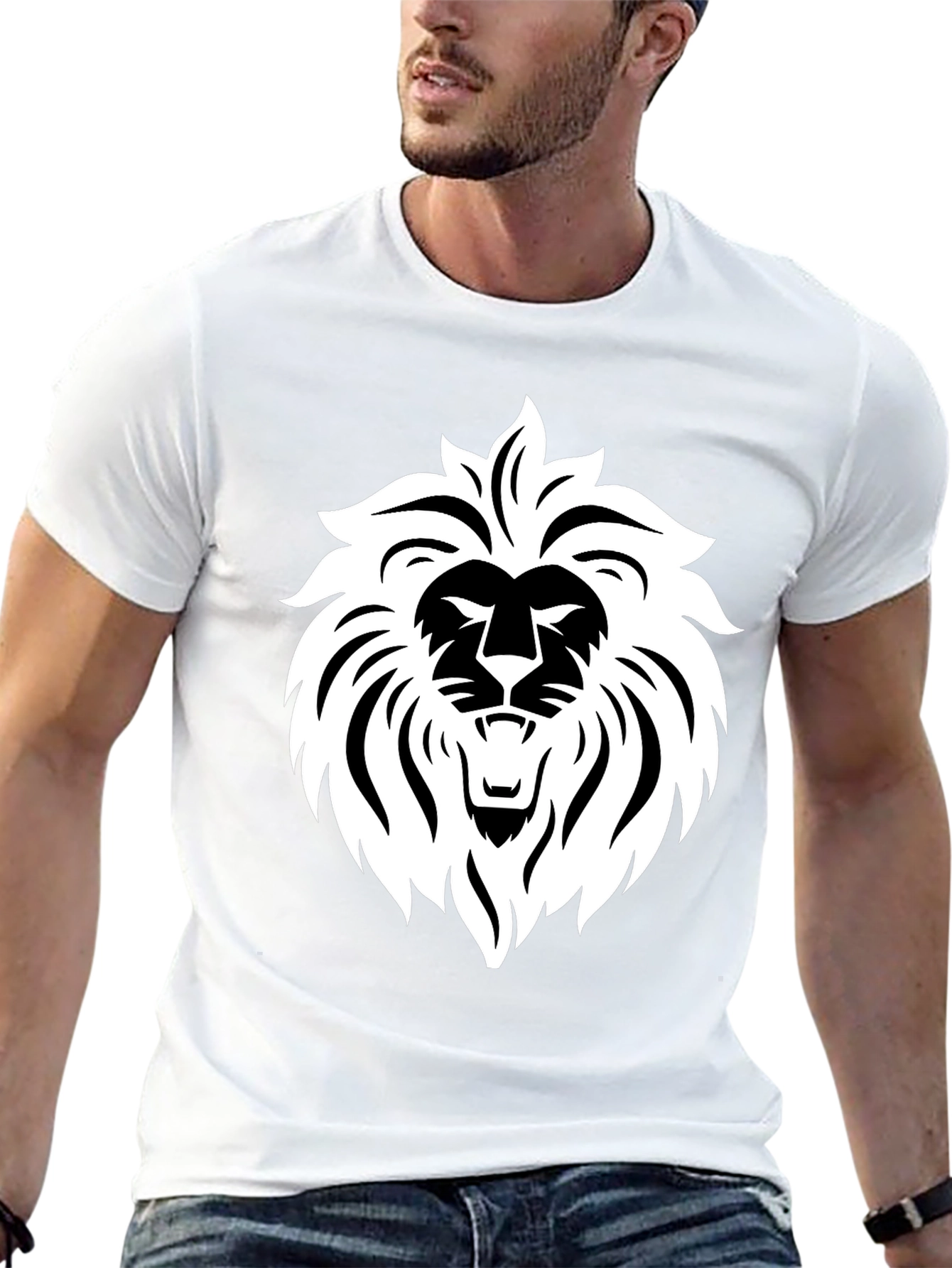 Black Bold Lion Graphic Tee - Black Cotton Blend view 13