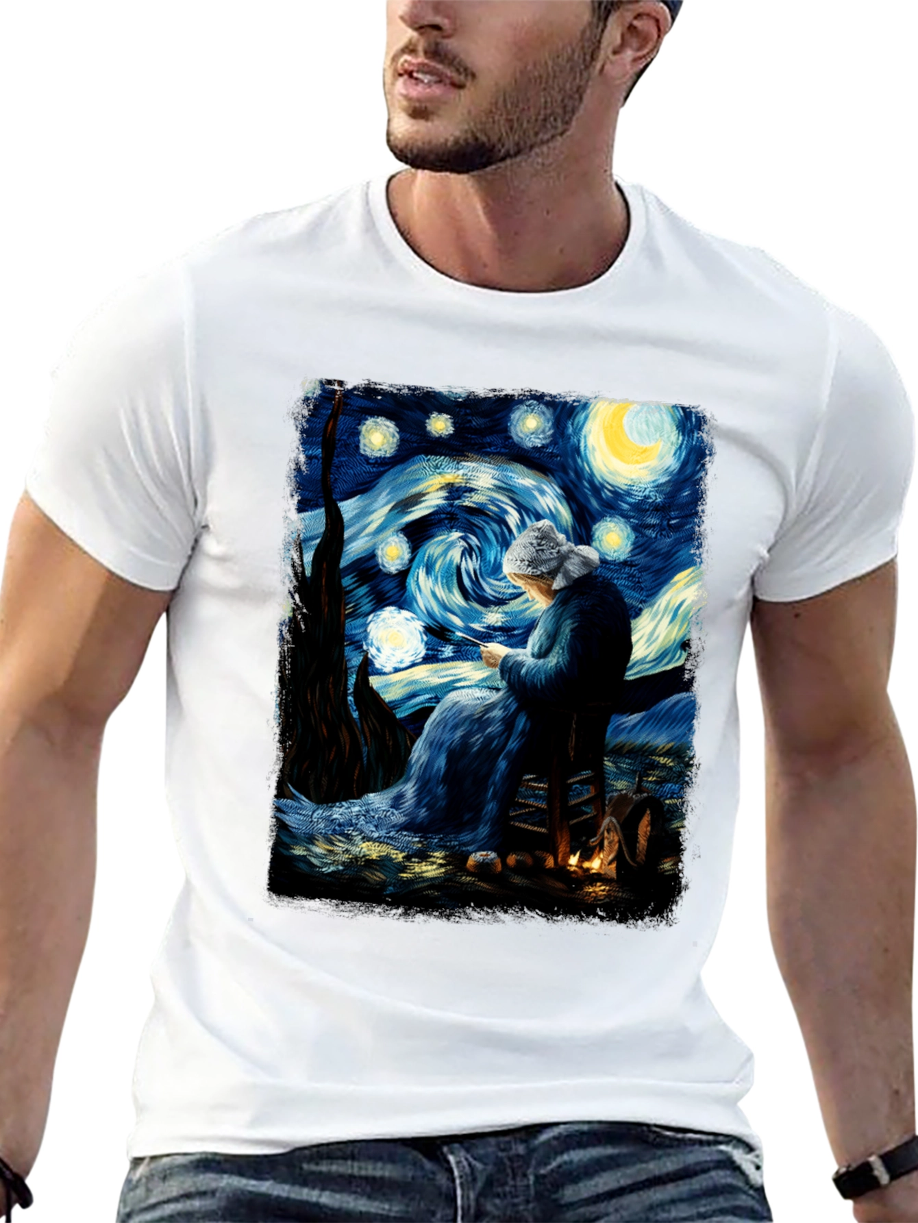 Black Starry Night Knitting T-Shirt view 13
