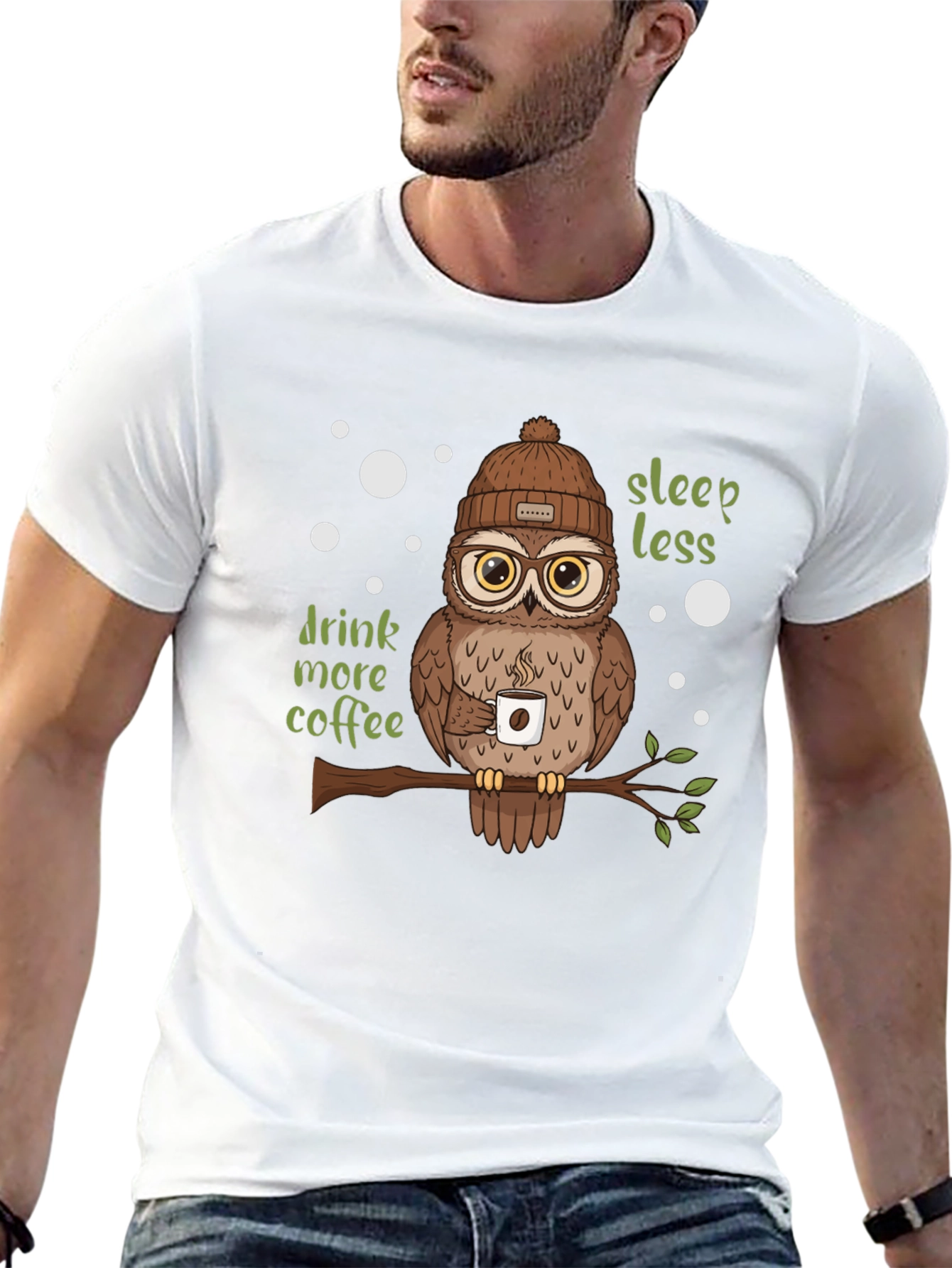 Black Owl Lover T-Shirt - Sleep Less Drink More Coffee view 13