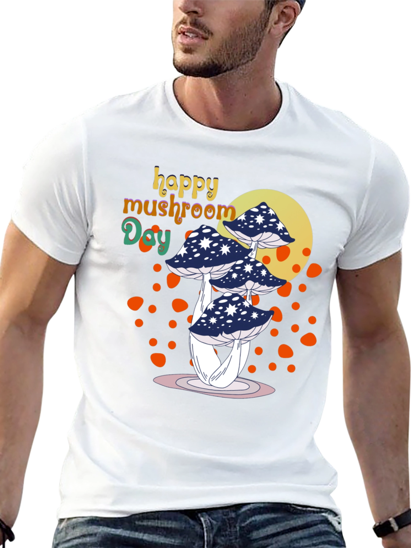 Black Happy Mushroom Day T-Shirt - Unique Graphic Tee view 13