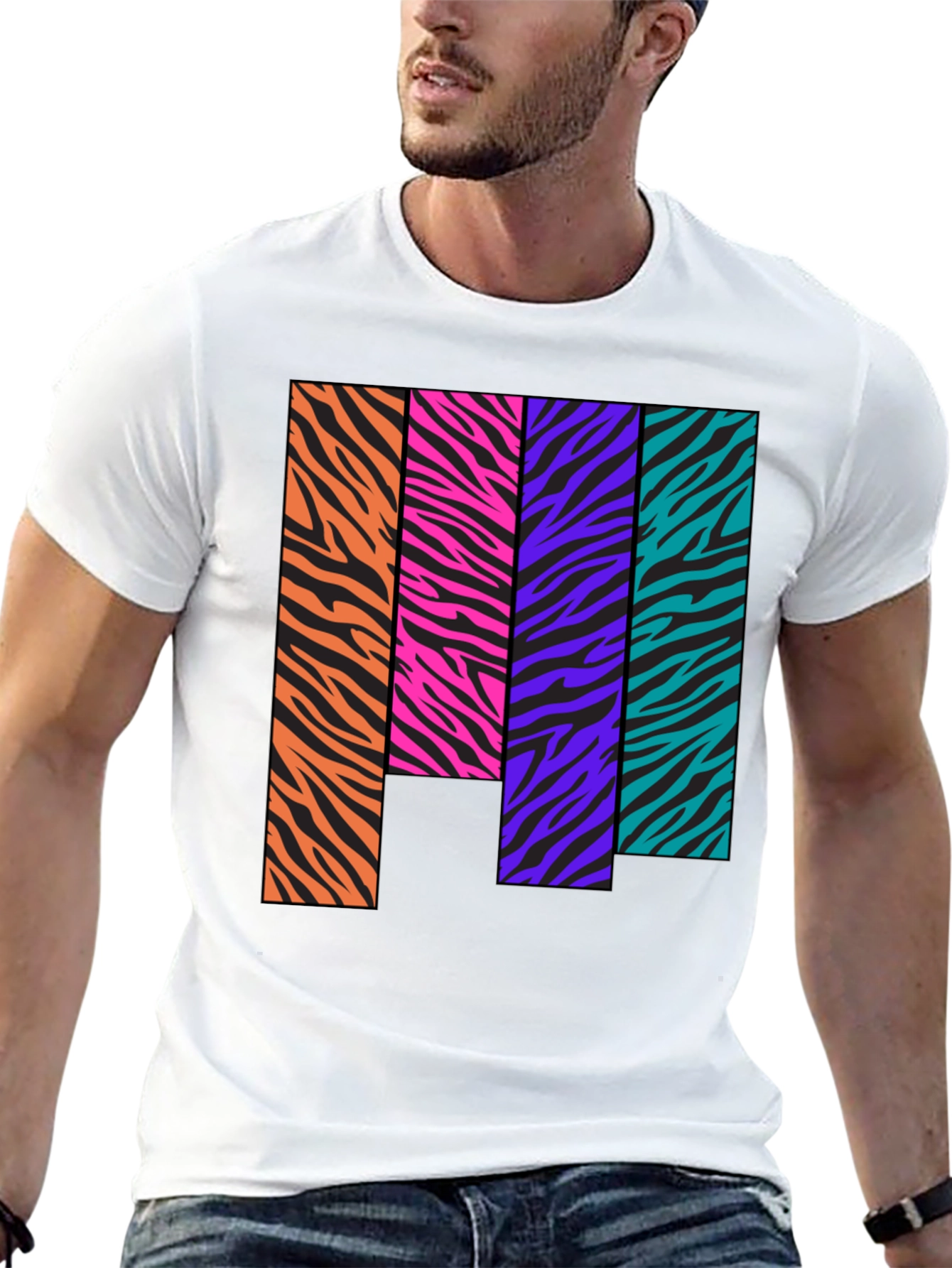 Black Retro Zebra Stripe Block Tee view 13