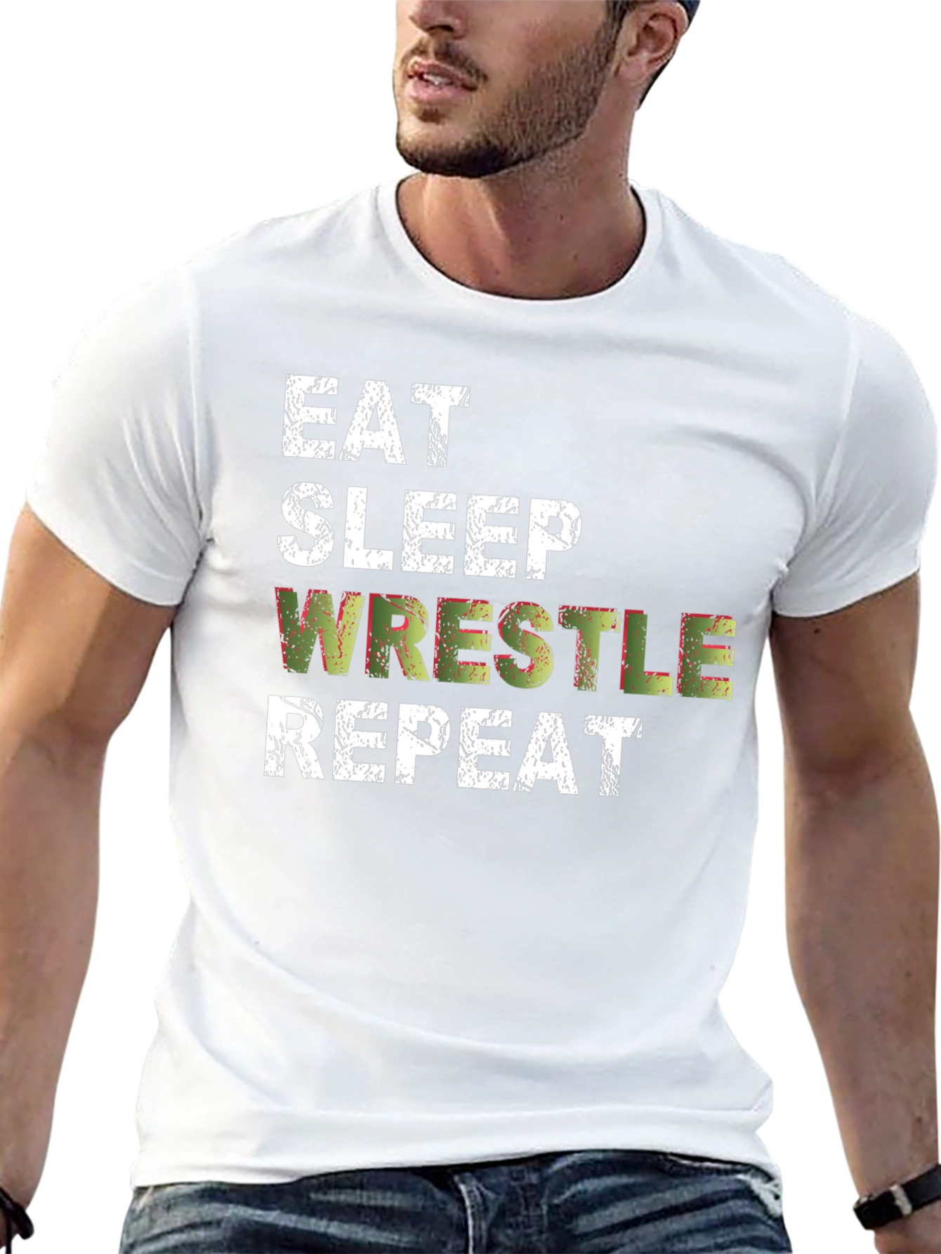 Black Eat Sleep Wrestle Repeat Black T-Shirt view 13
