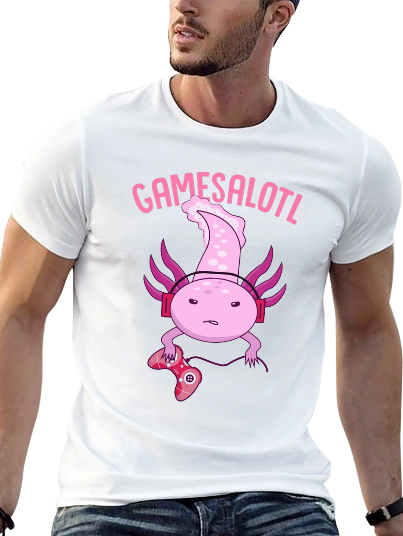 Black Gamesalotl Gamer Axolotl Black Graphic T-Shirt view 13